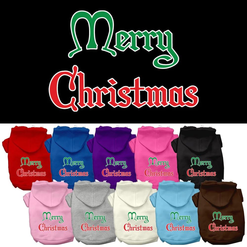 Christmas Pet Dog & Cat Hoodie Screen Printed, Merry Christmas Cream LG (10-14 lbs.)