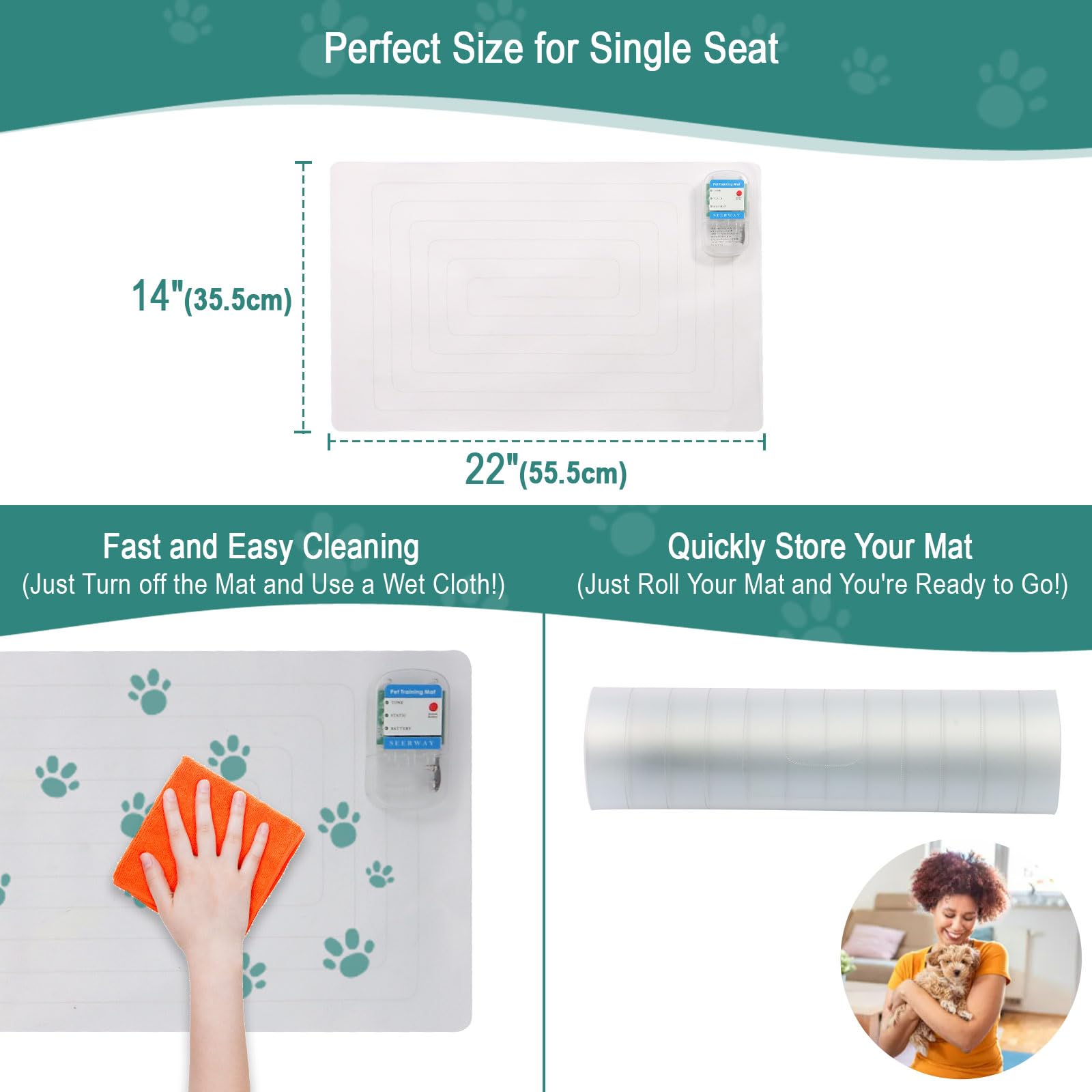 Seerway Scat Pet Shock Mat 2 Pieces With Tester, Shock Pad For Dog And Cat Training Indoor, Electric Repellent Mat Keeps Pet Off