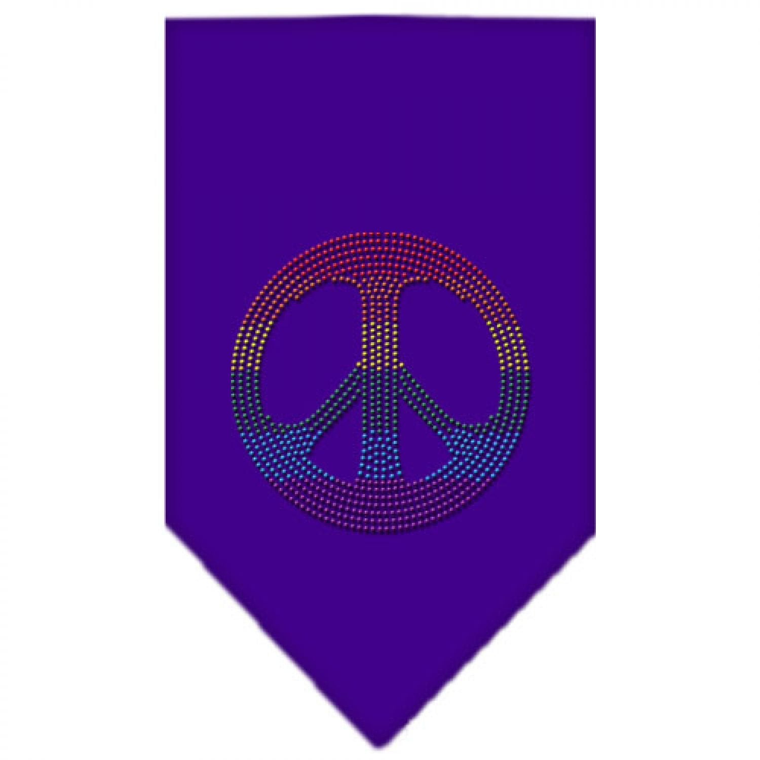 Mirage Pet Products Rainbow Peace Sign Rhinestone Bandana, Small, Purple