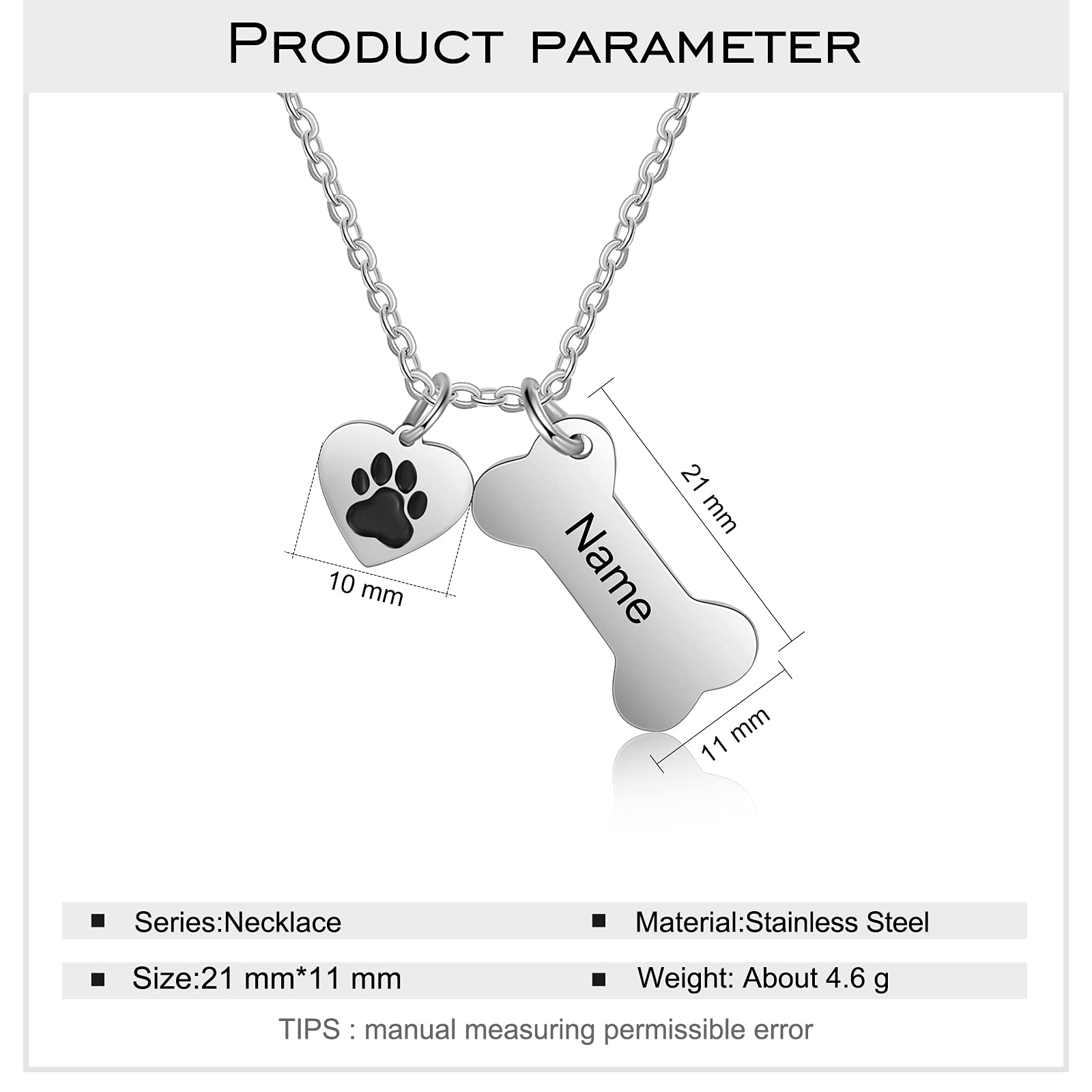 Albertband Personalized Dog Bone And Paw Charm Pendant-Dog Bone Memorial Necklace Custom Name Necklace Engrave Your Pets Name Ch