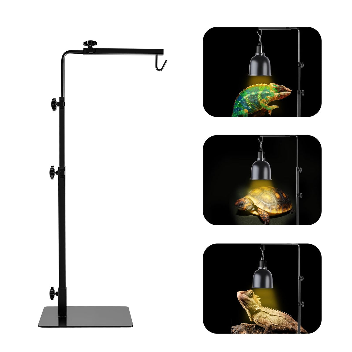 Lucky Herp Reptile Lamp Stand, Adjustable 14-32 Inch Metal Floor Light Holder, Heat Lamp Stand Reptile Light Stand For Glass Ter