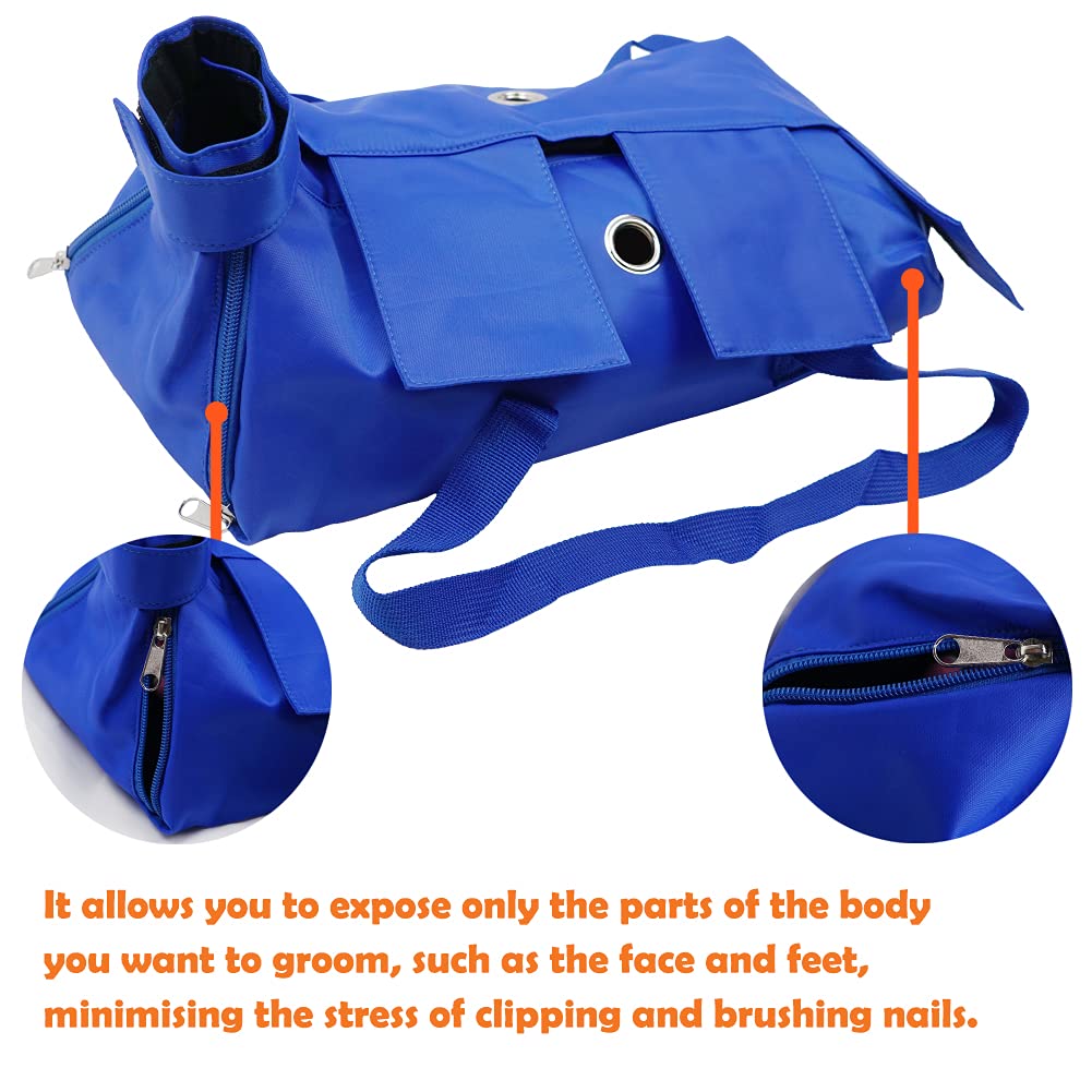 Kukaster Pet Cats Restraint Bag For Claw Care Nail Trimming Anti-Scratching Grooming Bag For Cats Medical Examination(Blue-S)