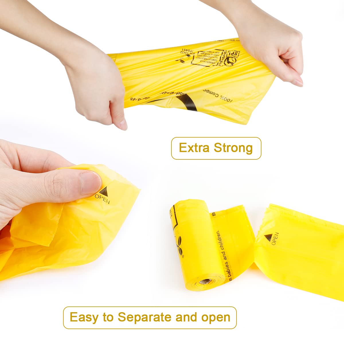 Codirom Compostable Dog Poop Bags, 270 Count Eco-Friendly Leakproof Maize Yellow Waste Bags, 15 Bags Per Roll, 100% Biodegradable