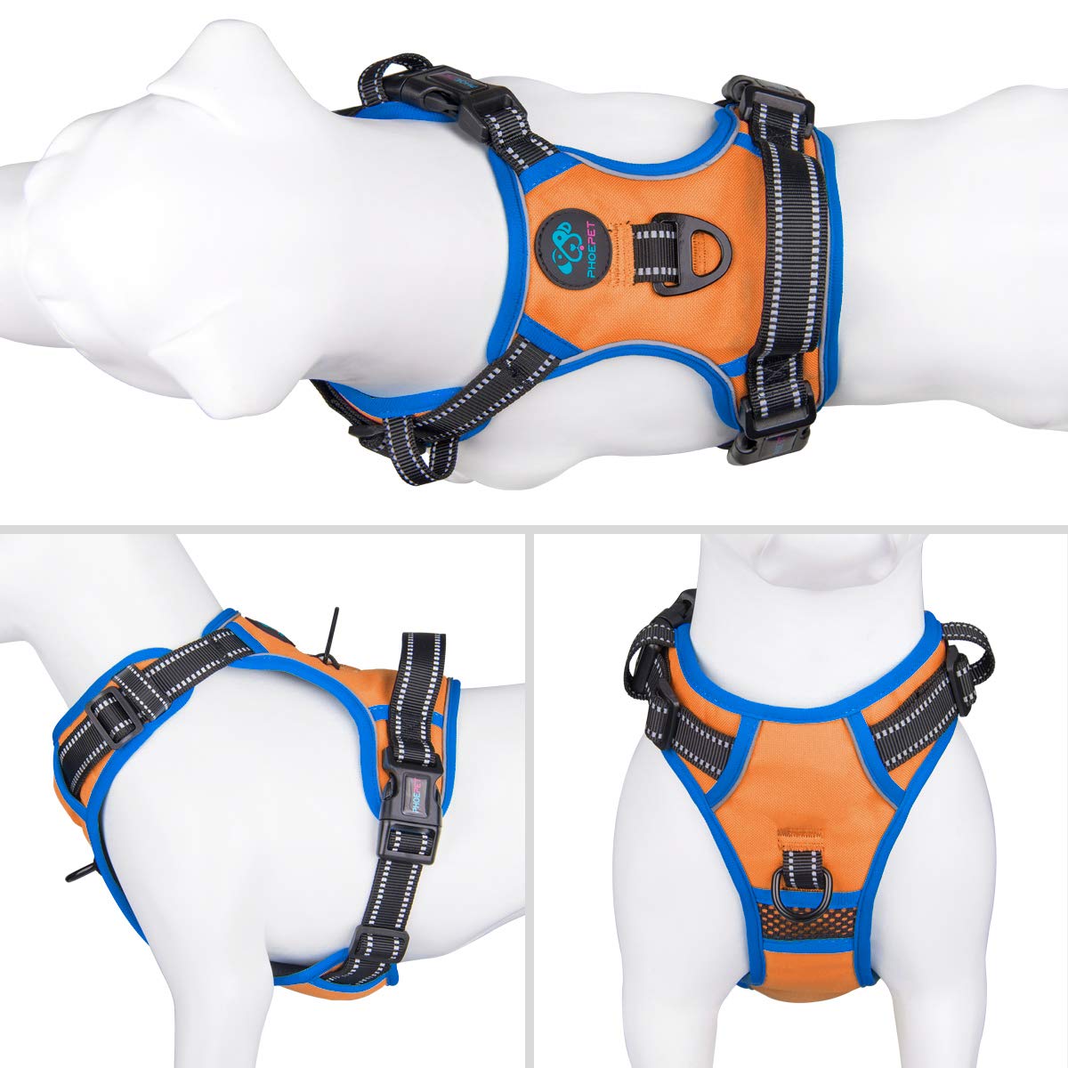 Phoepet 2019 No Pull Dog Harnesses For Small Dogs Reflective Adjustable Front Clip Vest With Handle 2 Metal Rings 3 Buckles [Eas
