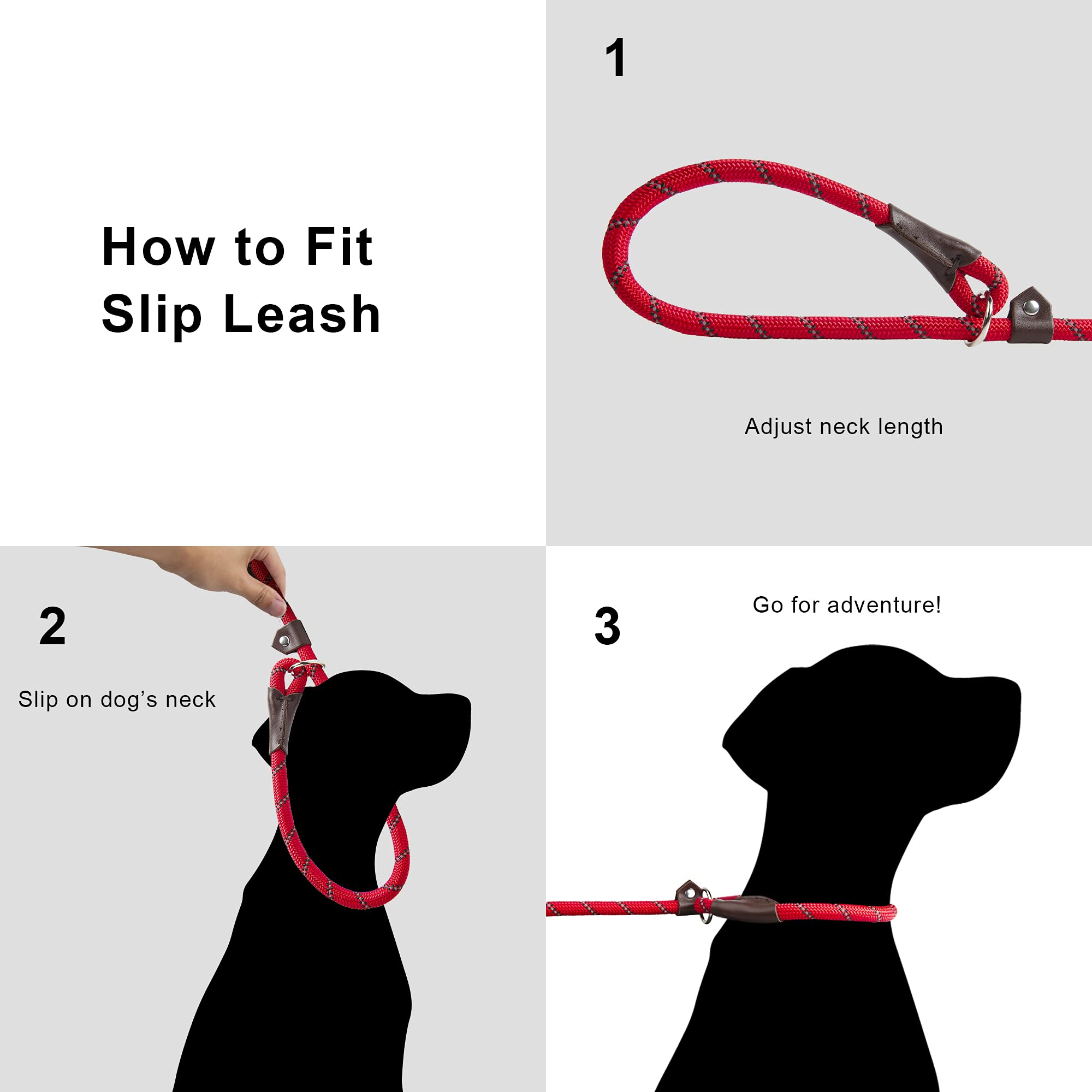 Twoear Dog Leash Dog Slip Rope Leash 6Ft Dog Training Leash Heavy Duty Strong Slip Lead Highly Reflective Threads For Small Medium And Large Dogs (Slim(3/8''X6Ft), Red)