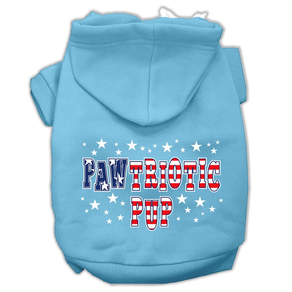Pet Dog & Cat Hoodie Screen Printed, 'Pawtriotic Pup' Baby Blue Xs (0-3 Lbs.)