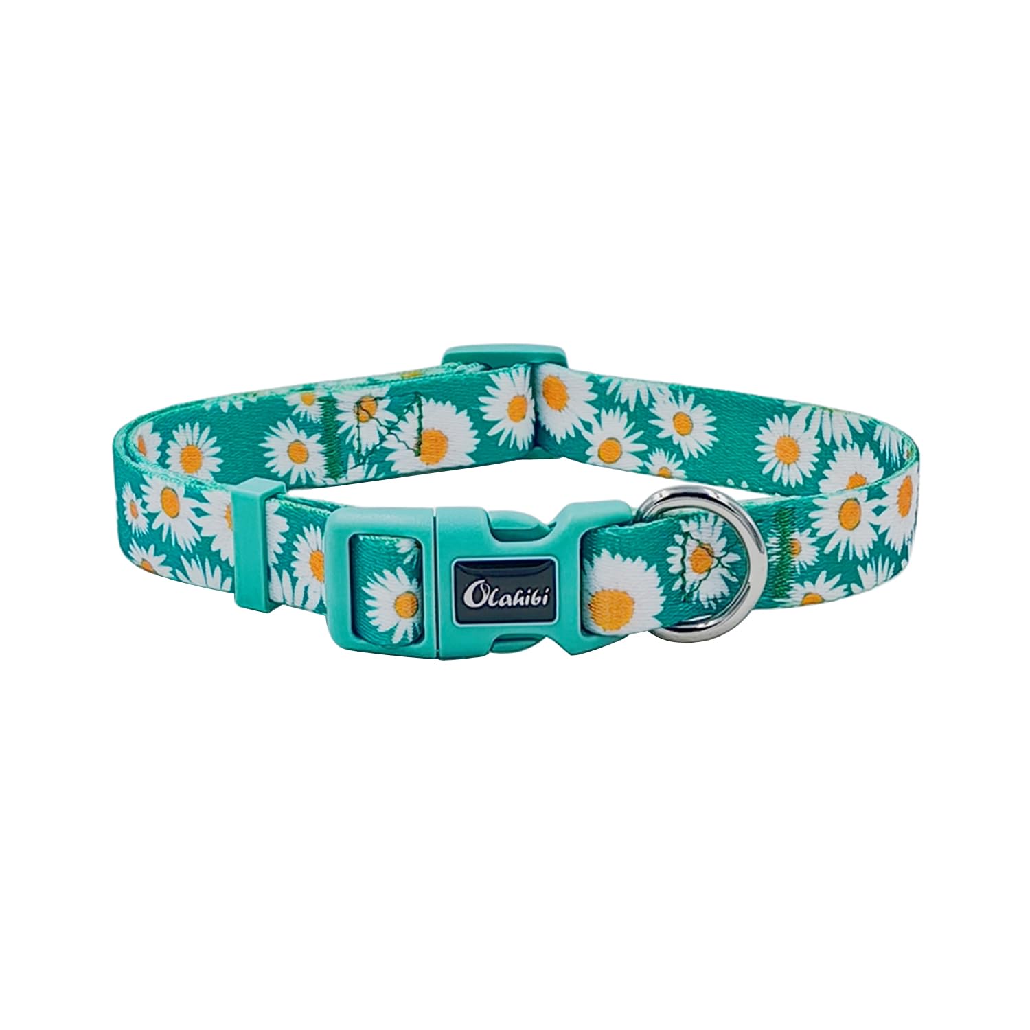 Olahibi Dog Collar And Leash Set, Cute Daisy Pattern, Polyester Material, 5Ft Leash, For Large Dogs.(Large,Green Daisy)