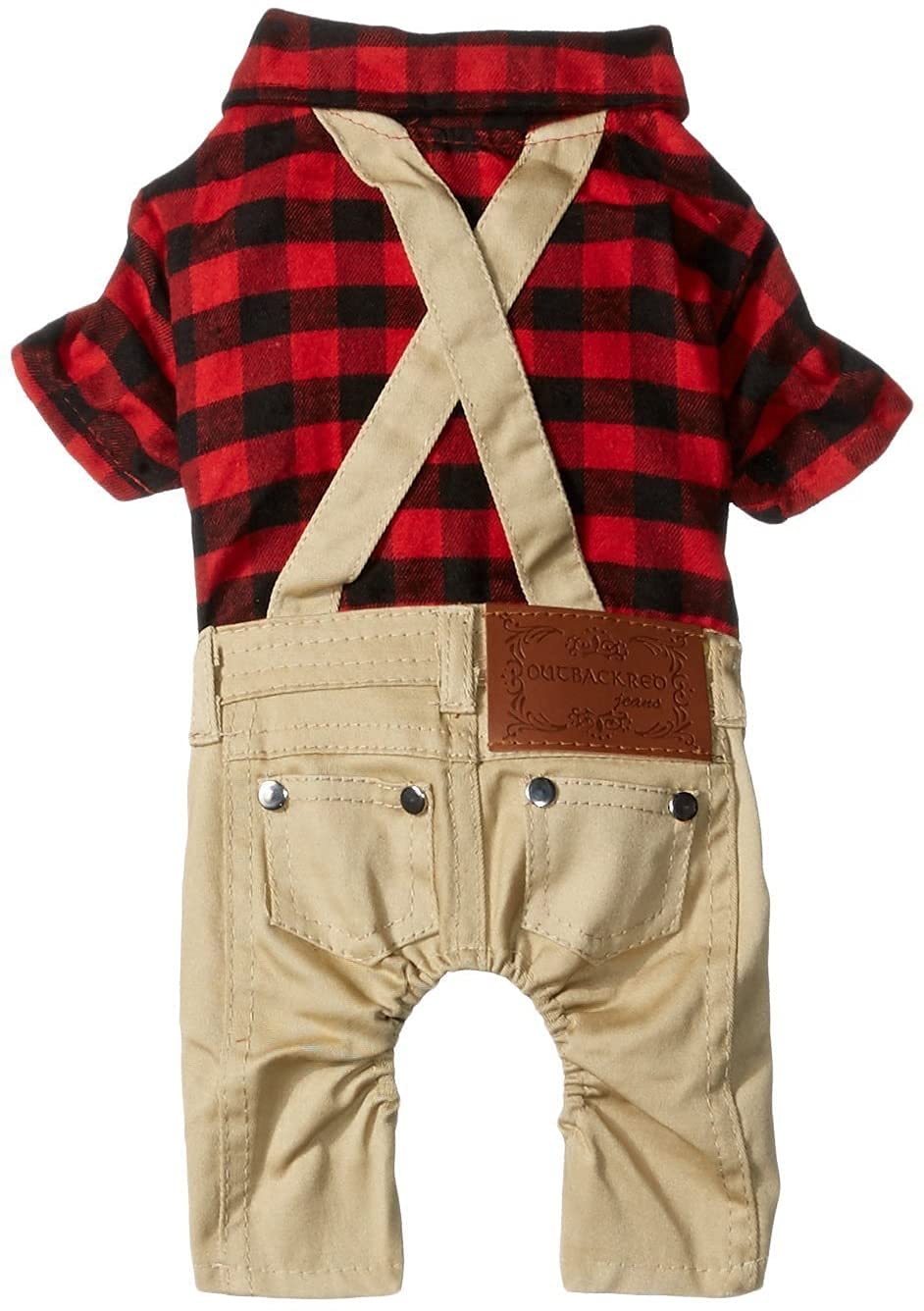 Smalllee_Lucky_Store Pet Clothes For Small Dog Cat Red Plaid Shirts Sweater With Khaki Overalls Pants Jumpsuit Outfits L