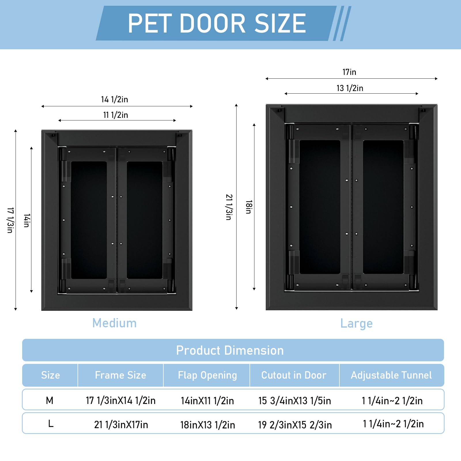 Pataplus Aluminum Large Dog Door For Exterior Door,Strong Double Magnetic Flaps,Heavy-Duty Doggie For L Arge And Medium Dog Up T