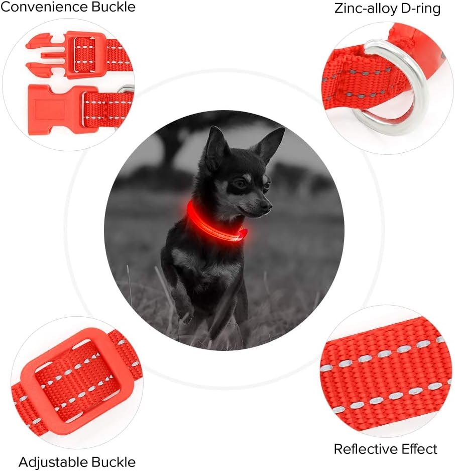 Bseen Light Up Dog Collar, Reflective Led Dog Collar Rechargeable Glowing Puppy Collars For Small Dogs & Cats, Safety Dog Lights