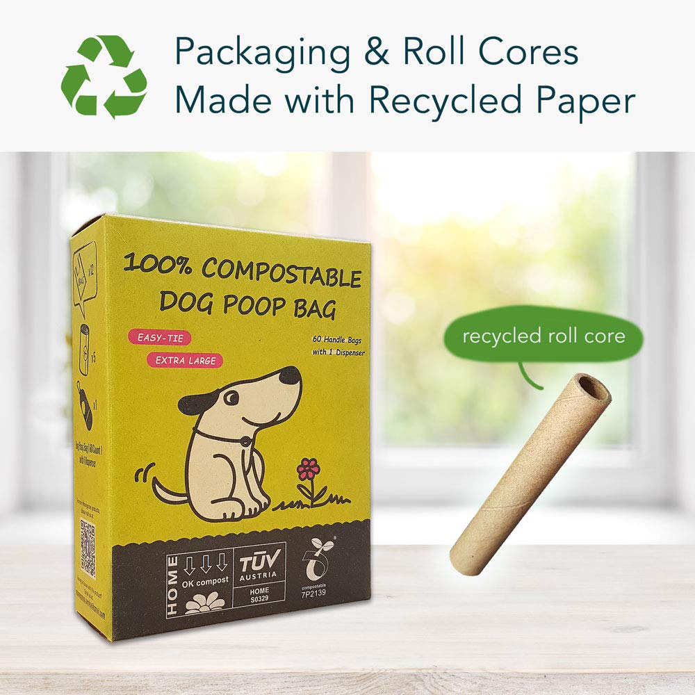 Moonygreen Compostable Dog Poop Bag With Handles, 60 Counts With Holder, Doggie Poop Bags, Pet Waste Bags, Eco-Friendly Unscented, Extra Thick, Leak Proof, For Dogs And Cat Scoops