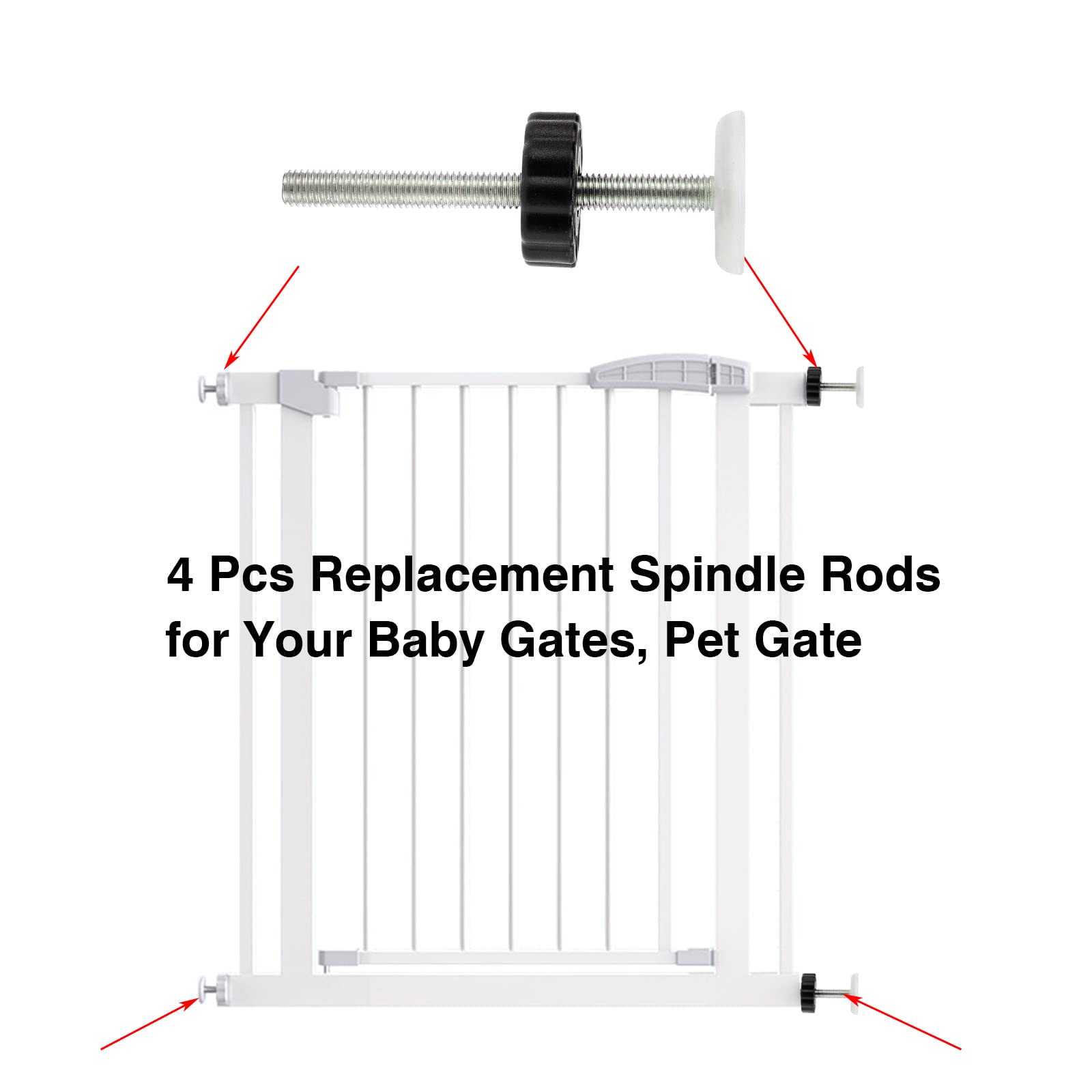 Pet Gates Spindle Rods 8Mm(M8) - Replacement Parts Threaded Screw Bolts Hardware Kit Wall Protector For Baby Pressure Mounted Safety Door & Pet Stair Gates (Black, M8 9Cmlong)