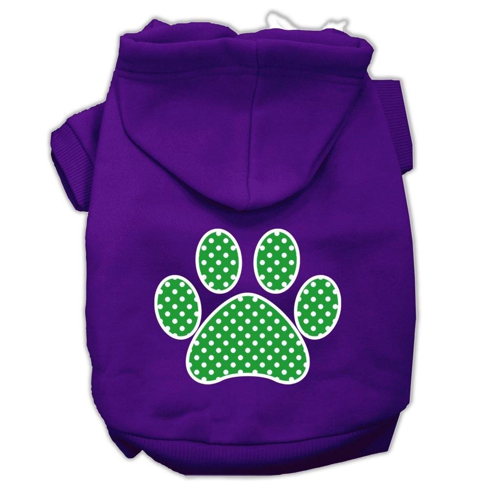 Pet Dog & Cat Hoodie Screen Printed, 'Green Swiss Dots Paw' Purple Md (6-10 Lbs.)