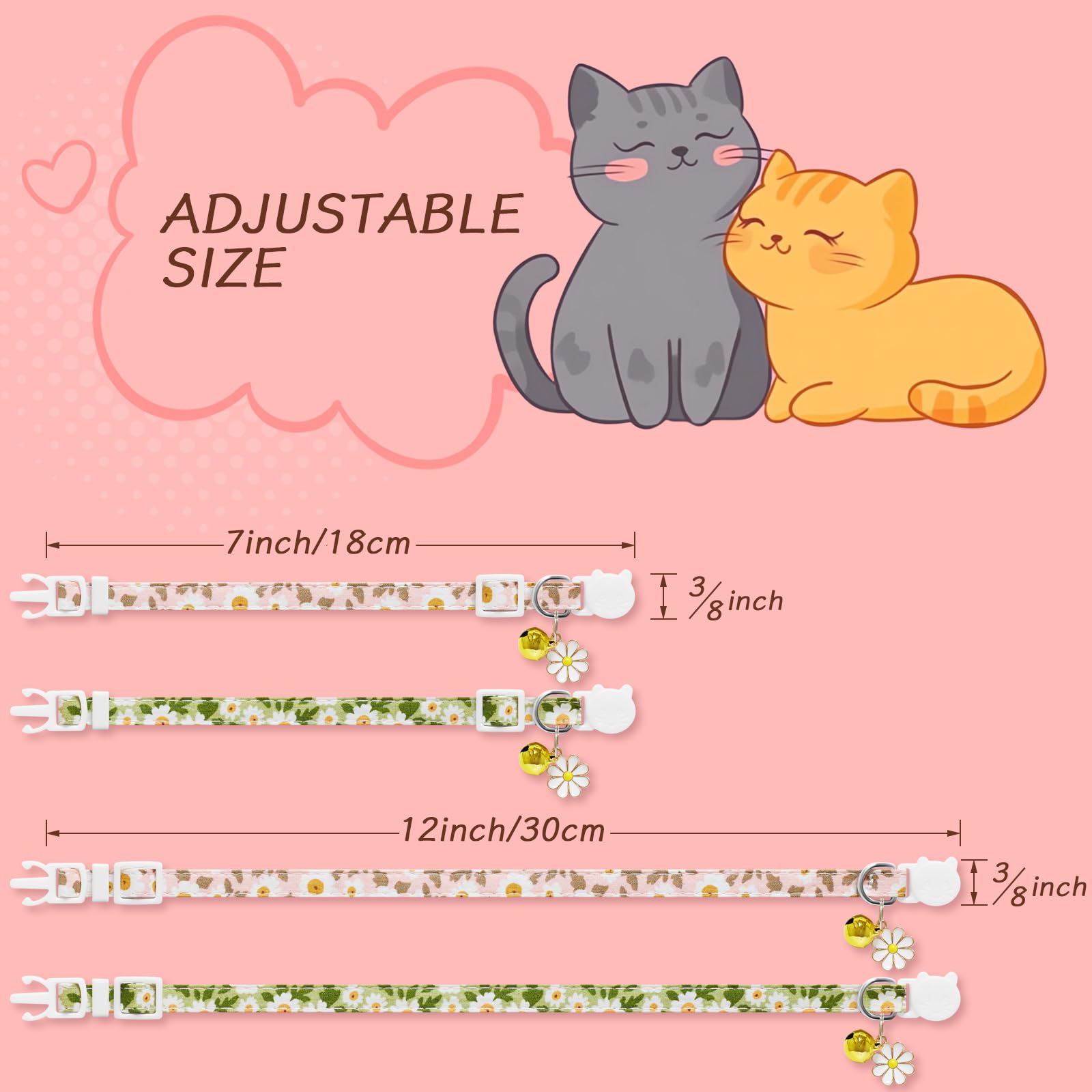 Lafayi 4 Pack Cotton Breakaway Cat Collar With Bell & Flowers Pendant,Cute Pet Kitten Collar For Girl Boy Cats,Pet Supplies,Stuf