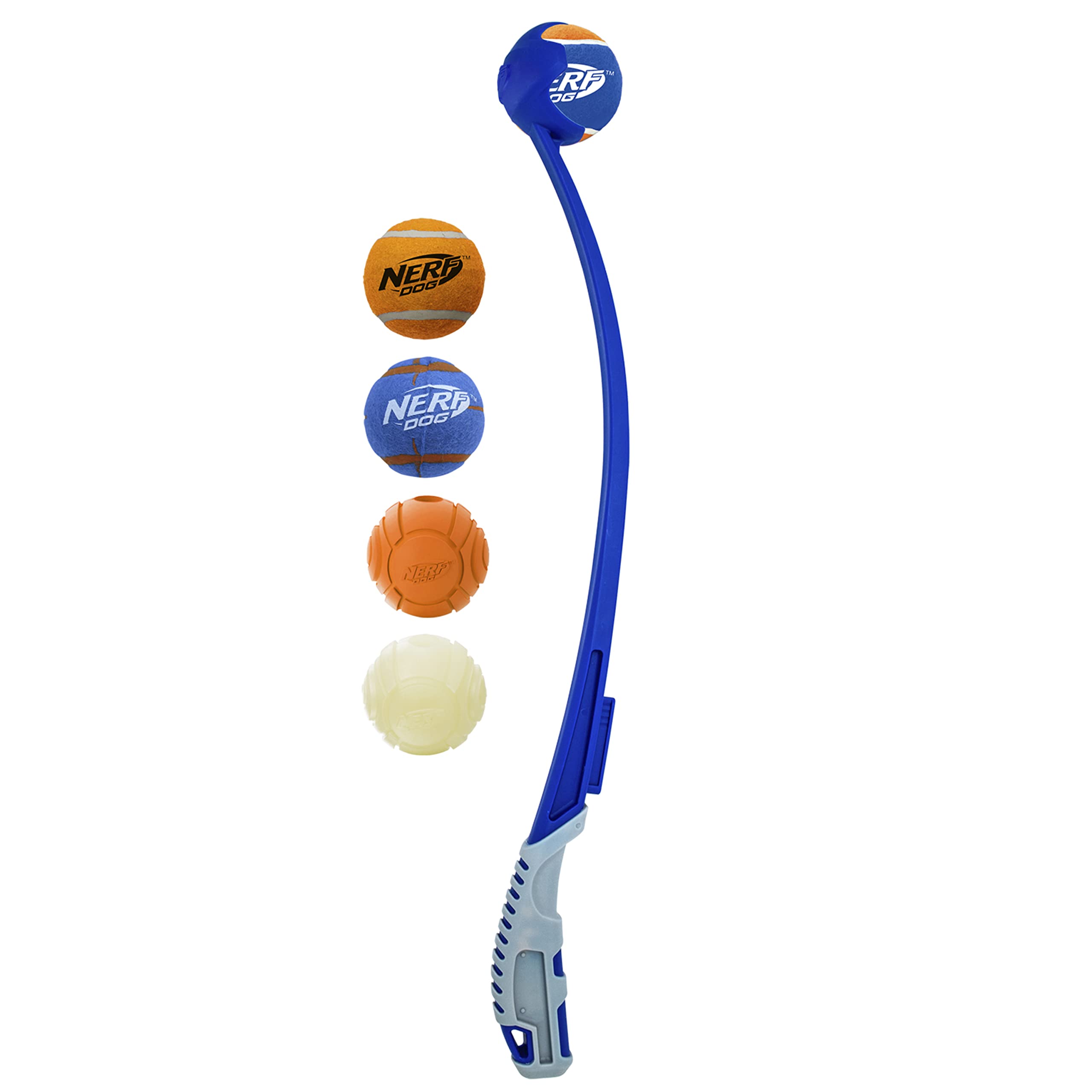 Nerf Dog 25In Translucent Air Strike Thrower, Dog Toy Gift Set With Five 2.5In Balls, Lightweight, Durable And Water Resistant, For Small/Medium/Large Breeds