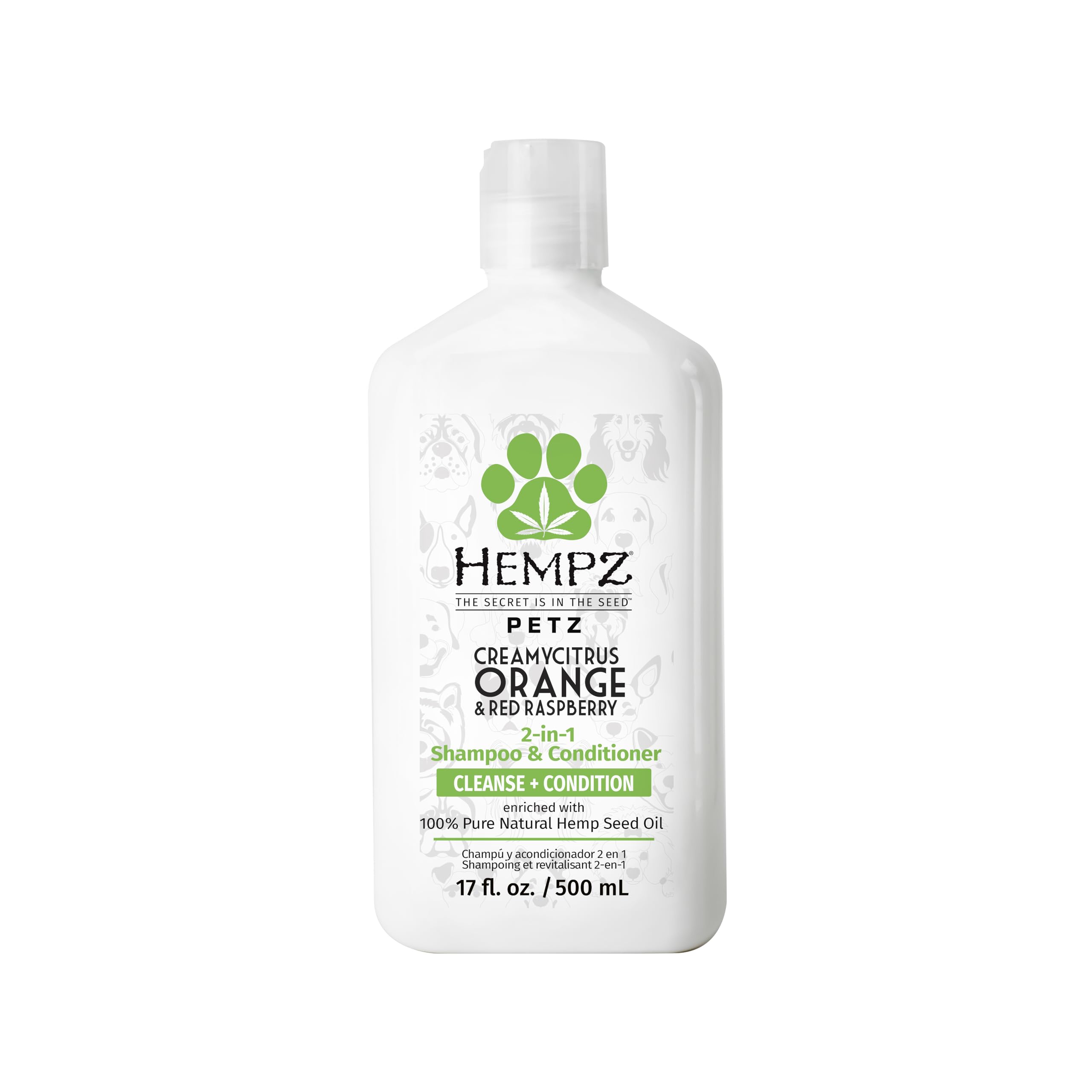 Hempz Petz, Dog Shampoo & Conditioner, Creamy Citrus Orange & Red Raspberry 2 In 1 Herbal Shampoo & Conditioner 17 Oz.