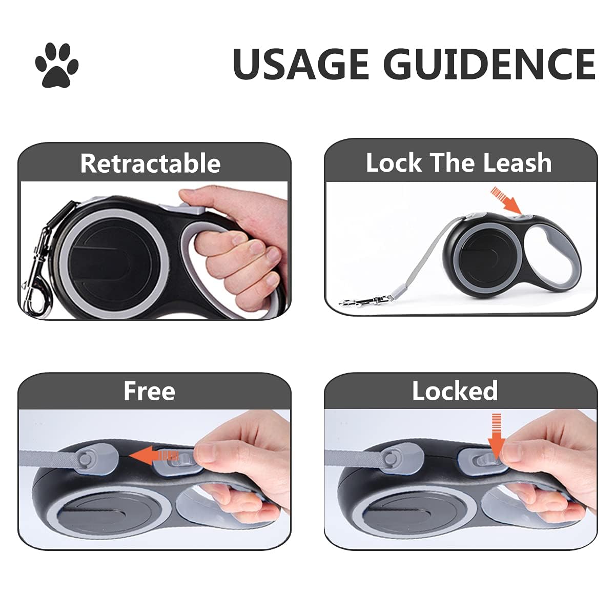 Haivebo Dual Retractable Dog Leash For 2 Dogs (Grey) - 16Ft Heavy Duty Leash With One Button Lock & 360 Tangle-Free Design, For