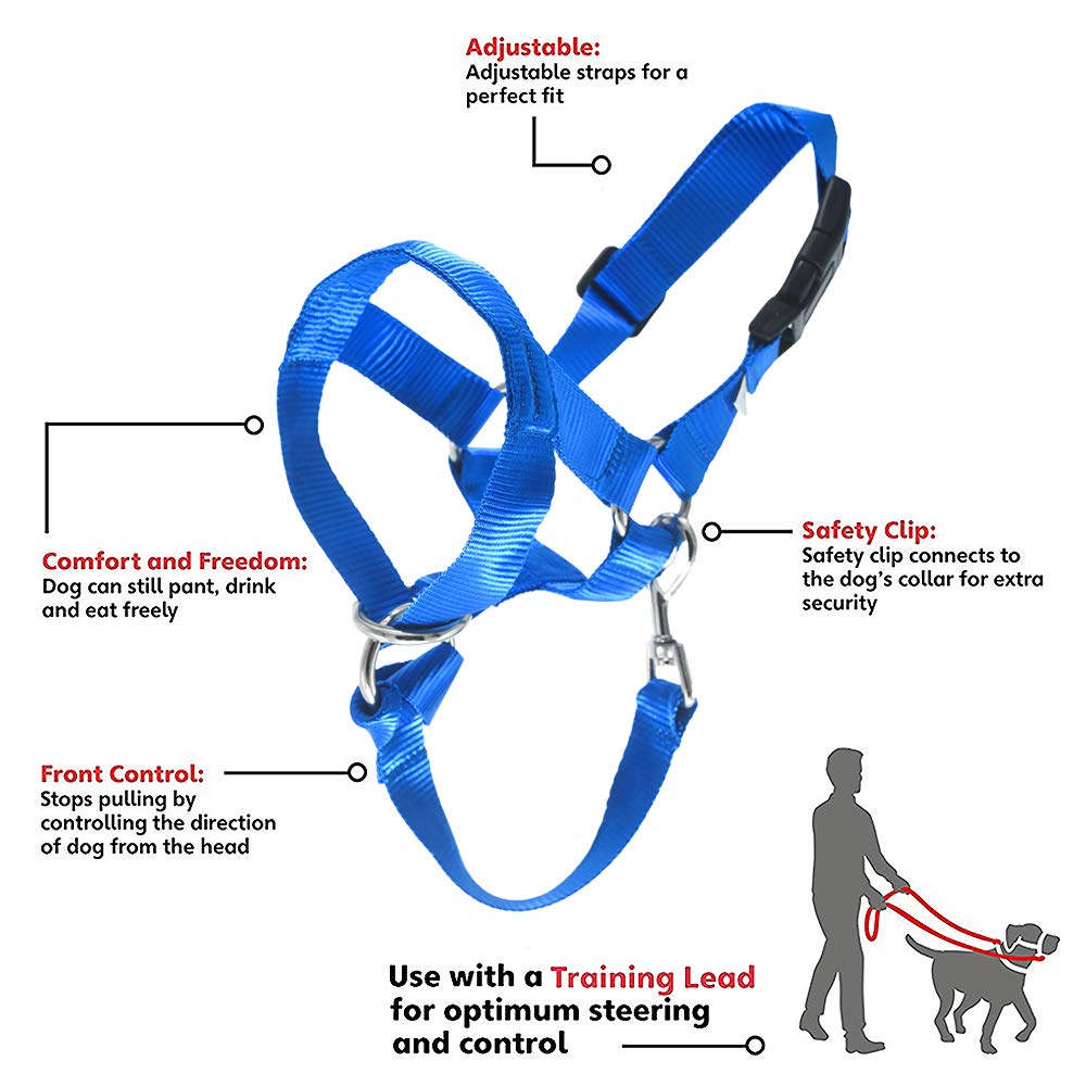 Soft Dog Head Collar, No Pull Training Tool For Small Medium Large Dogs On Walks, Gentle Training Collar And Control For Heavy Pullers, Includes Free Training Guide (M, Blue)