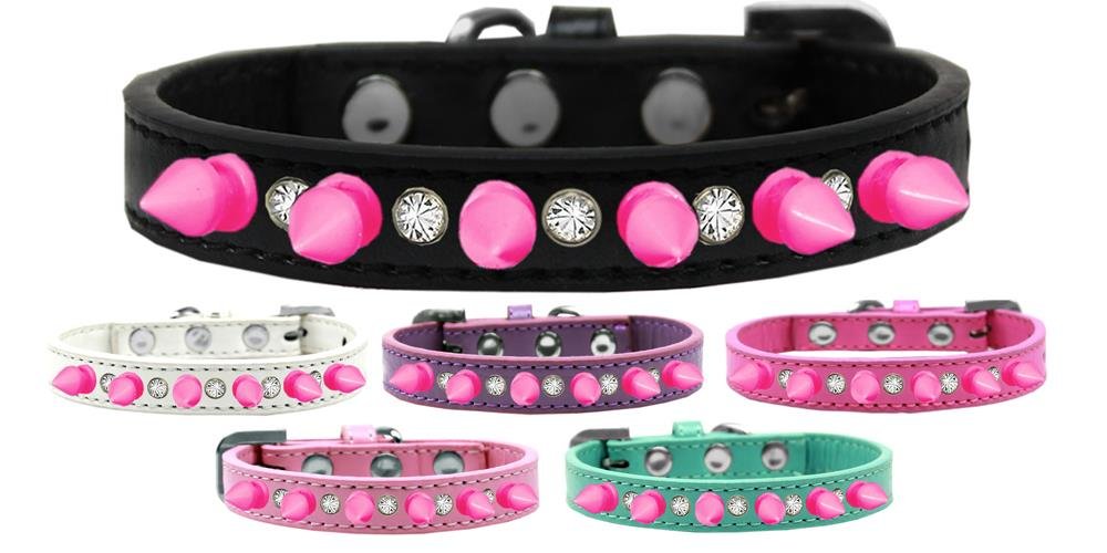 Mirage Pet Products Crystal and Bright Pink Spikes Dog Collar, Size 12, White
