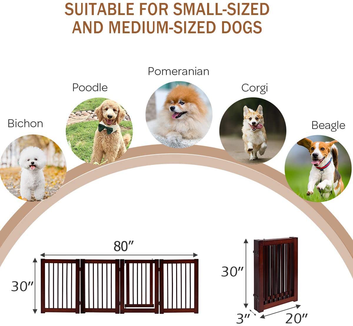 Petsite Pet Gate With Walk Through Door, 4 Panel Pet Fence Indoor, 80 Inches Extra Wide Freestanding Dog Gates For House, Stairs, Doorways