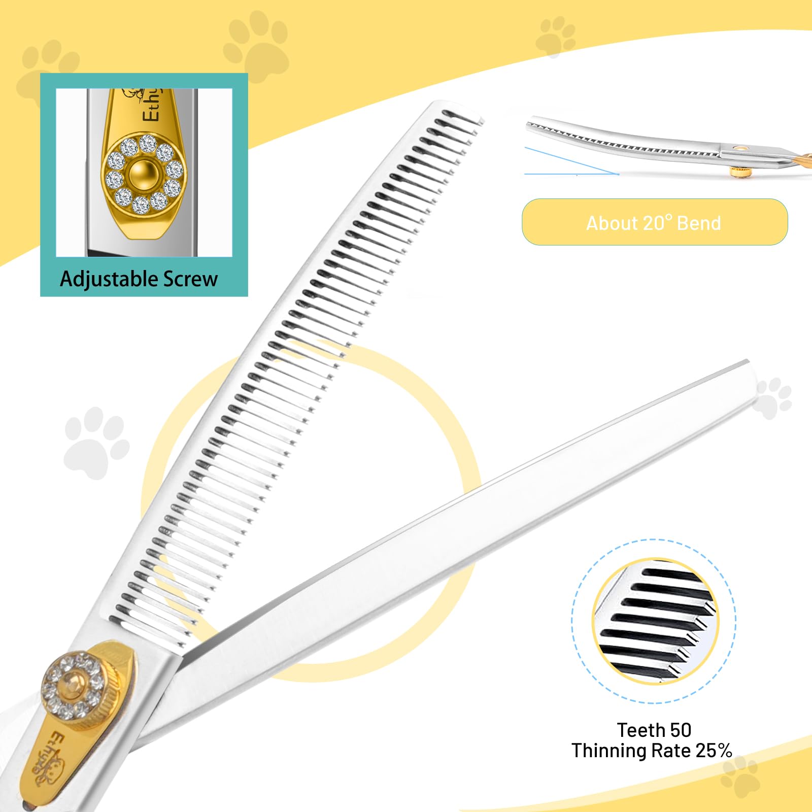 Ethyxe 7'' Curved Thinning Shears Dog Grooming -Professional 50-Teeth 440C Stainless Steel Pet Thinners Blender Scissors With Ex