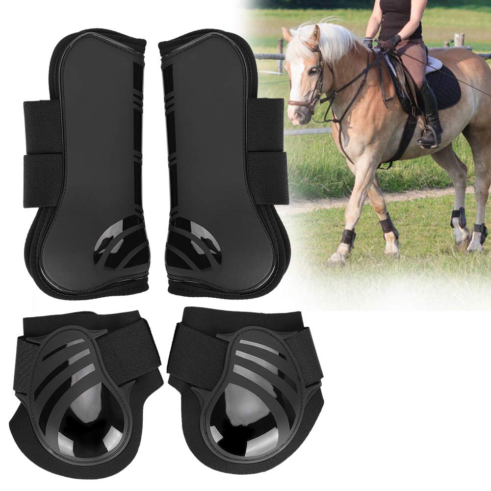 4Pcs Horse Leg Protector Elastic Pu Horse Front Hind Leg Boots Horse Riding Tendon Fetlock Boots Shock Absorbing Show Competitio