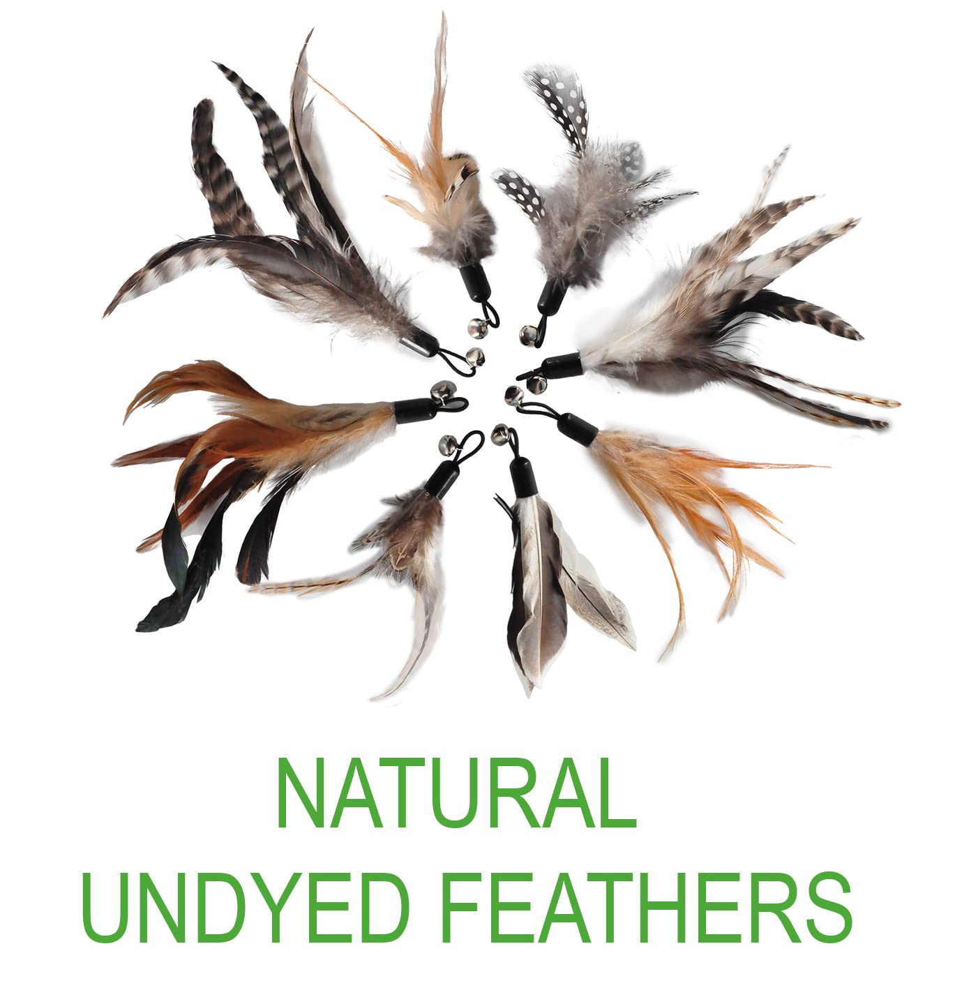 Ecocity Cat Toys - No Chemical Dyeing Cat Feather Toys For Indoor Cats - Include Cat Wand And Natural Feather Refills