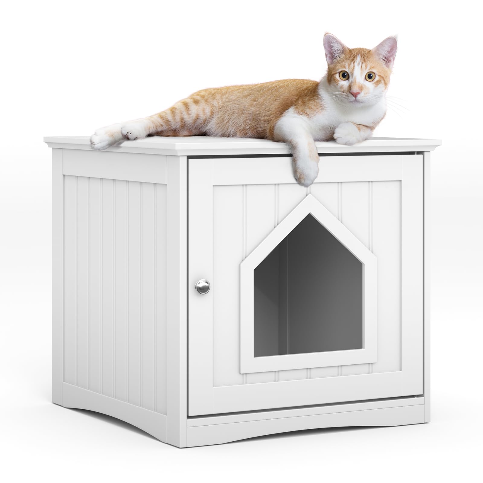 Happaws Cat Litter Box Enclosure Furniture, Modern Box Hidden, Sturdy Wooden Night Stand And Cat House Side Table, Easy Assembly