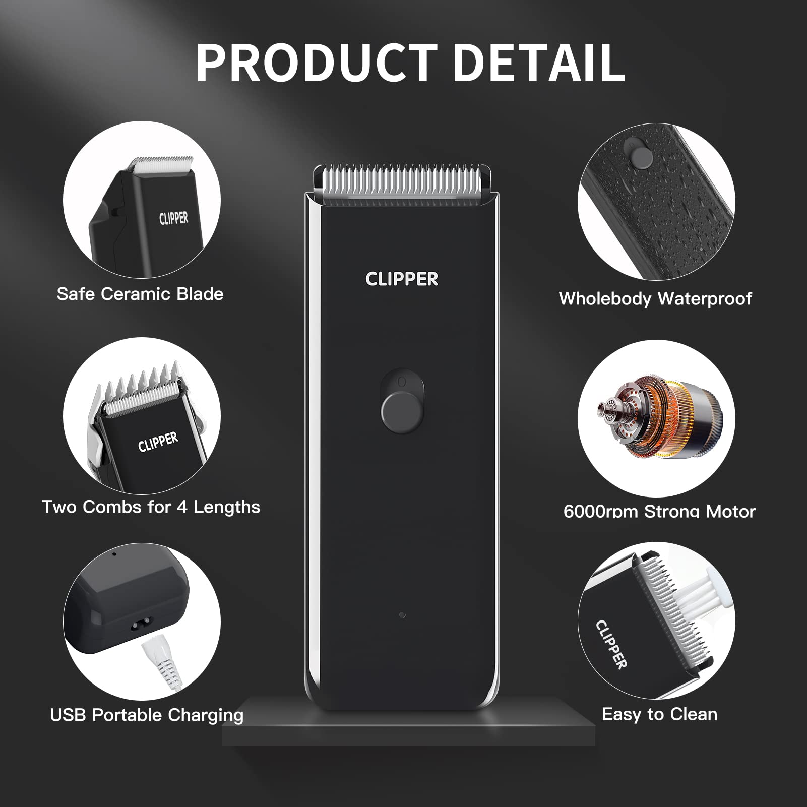 Founouly Black Dog Cat Clippers, Home Professional Cordless Cat Grooming Tools For Dog Thick Coat Clippers, Low Noise Pet Hair T