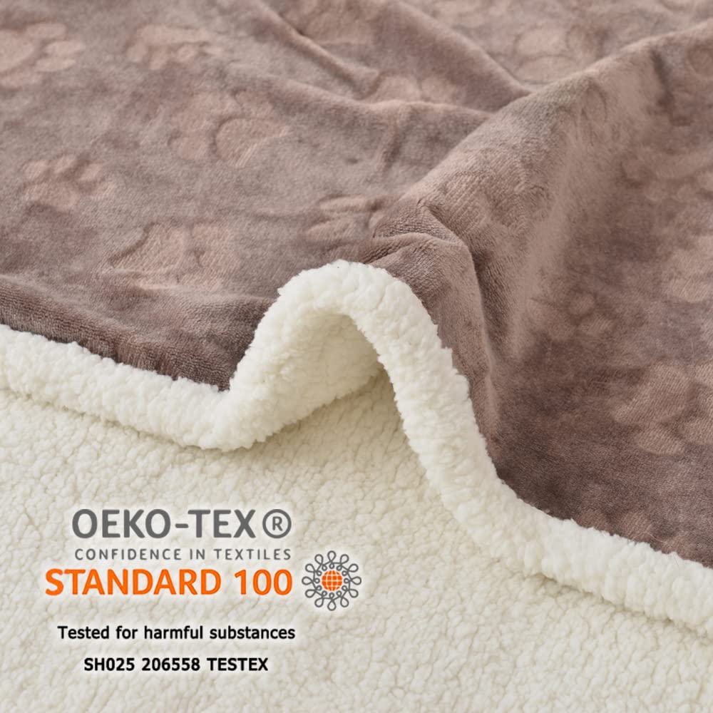 Qeils Dog Blankets For Large Dogs - Waterproof Cat Blanket Washable - Sherpa Fleece Puppy Blanket, Soft Plush Reversible Throw Protector For Bed Couch Car Sofa, 60'X80', Taupe