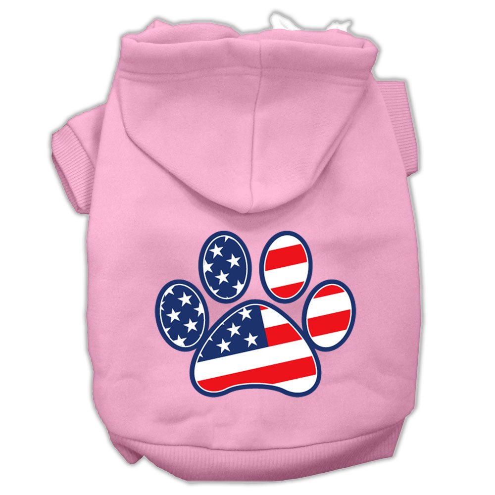 Pet Dog & Cat Hoodie Screen Printed, 'Patriotic Paw' Light Pink 3Xl (25-35 Lbs.)