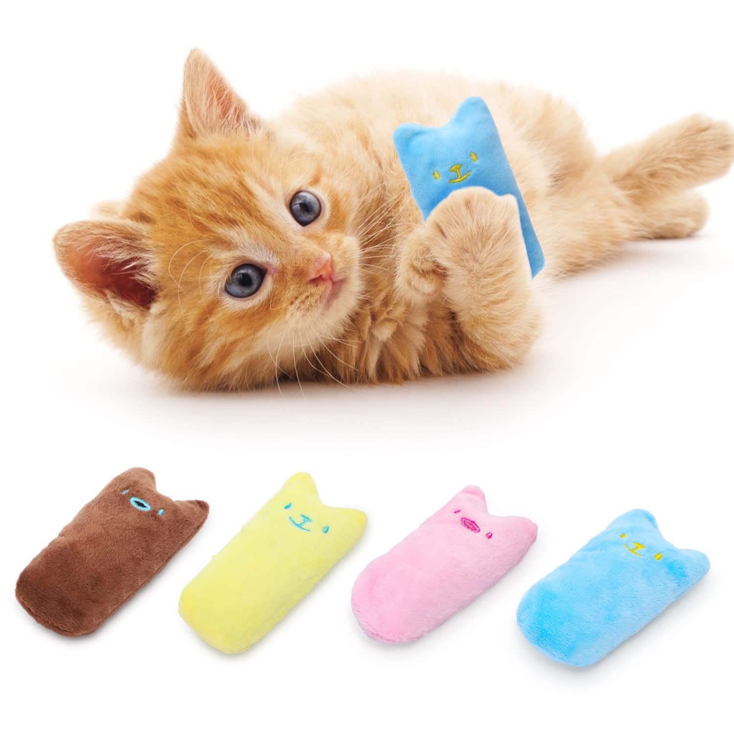 Nobleza Kitten Toys For Indoor Cats, 4 Pack Catnip Cat Teething Chew Toys With Crinkle Paper, Soft Plush Interactive Toy Funny C