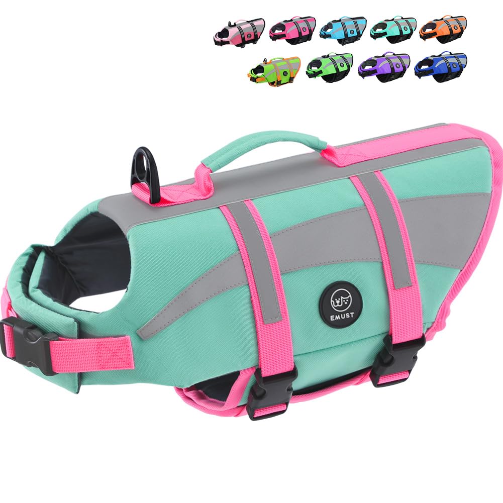 Emust Dog Life Vests, Adjustable Dog Life Jacktets For Boat, High Visibility Life Vests For Dogs, Medium Dog Life Jacket Safety 