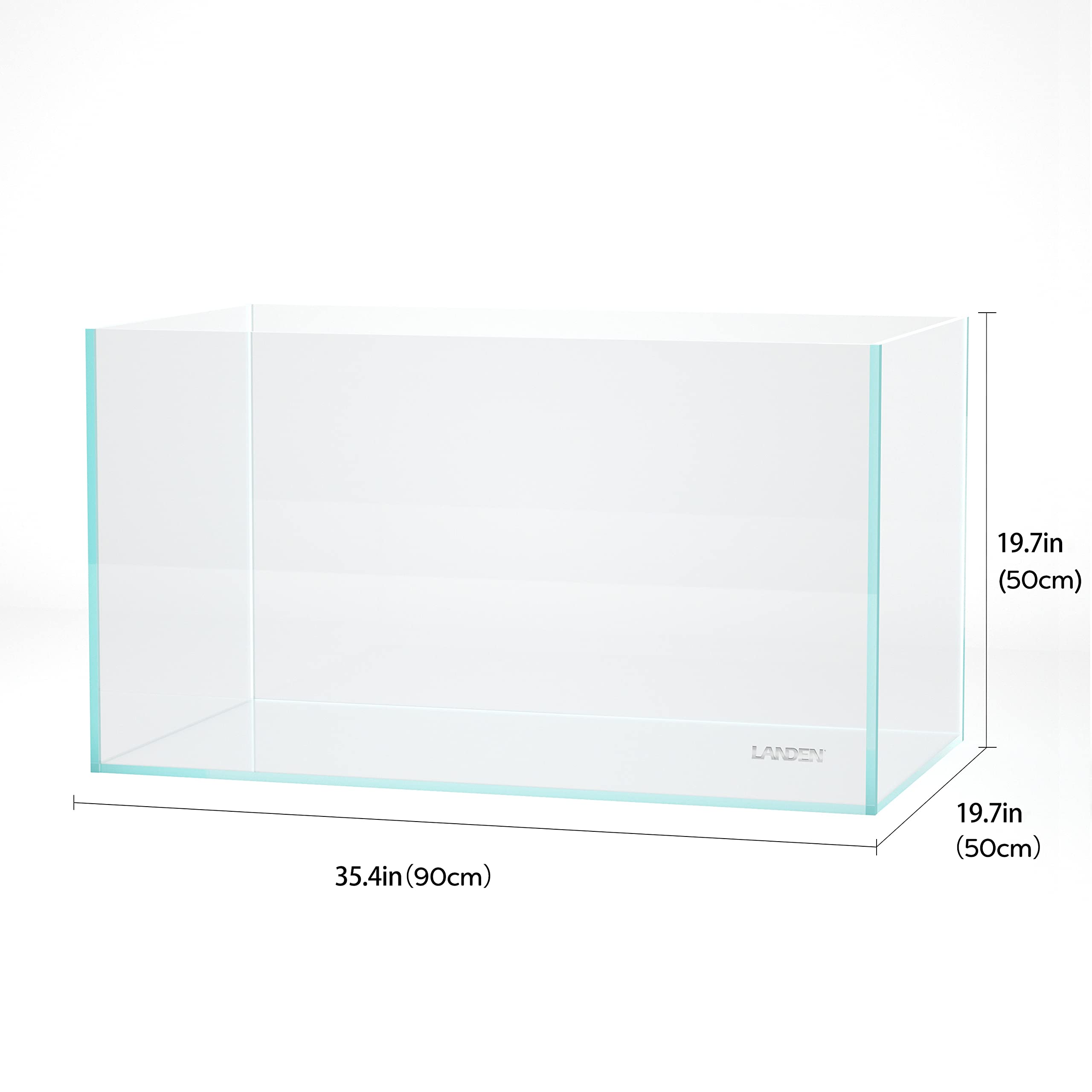 Landen 90P 55 Gallon Rimless Low Iron Aquarium Tank,W35.4  D19.7  H19.7 In(90X50X50Cm) 10Mm Thickness With Black Nano Foam Level