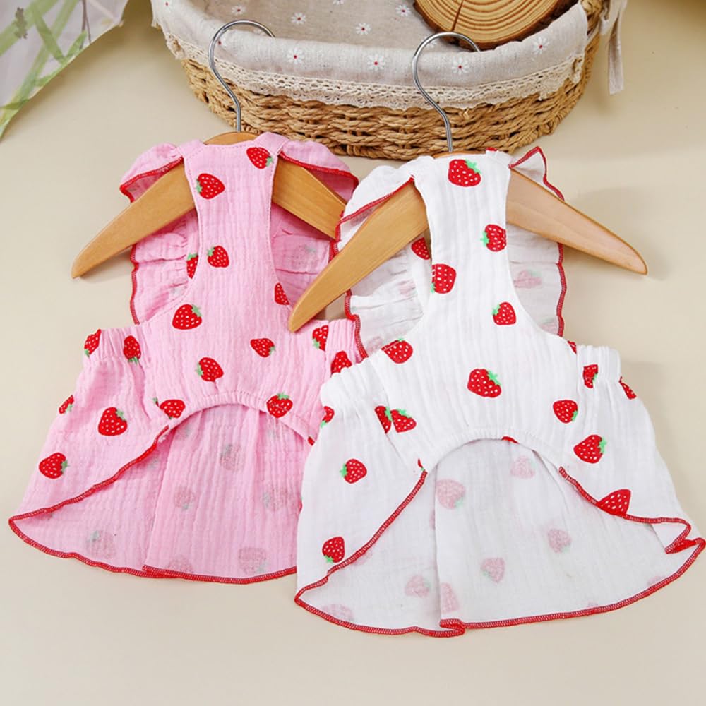 Dog Dresses For Small Dogs Girl, 100% Cotton Girl Dog Clothes With Leash Ring & Bow Decor,Cute Small Dog Clothes For Girls Straw