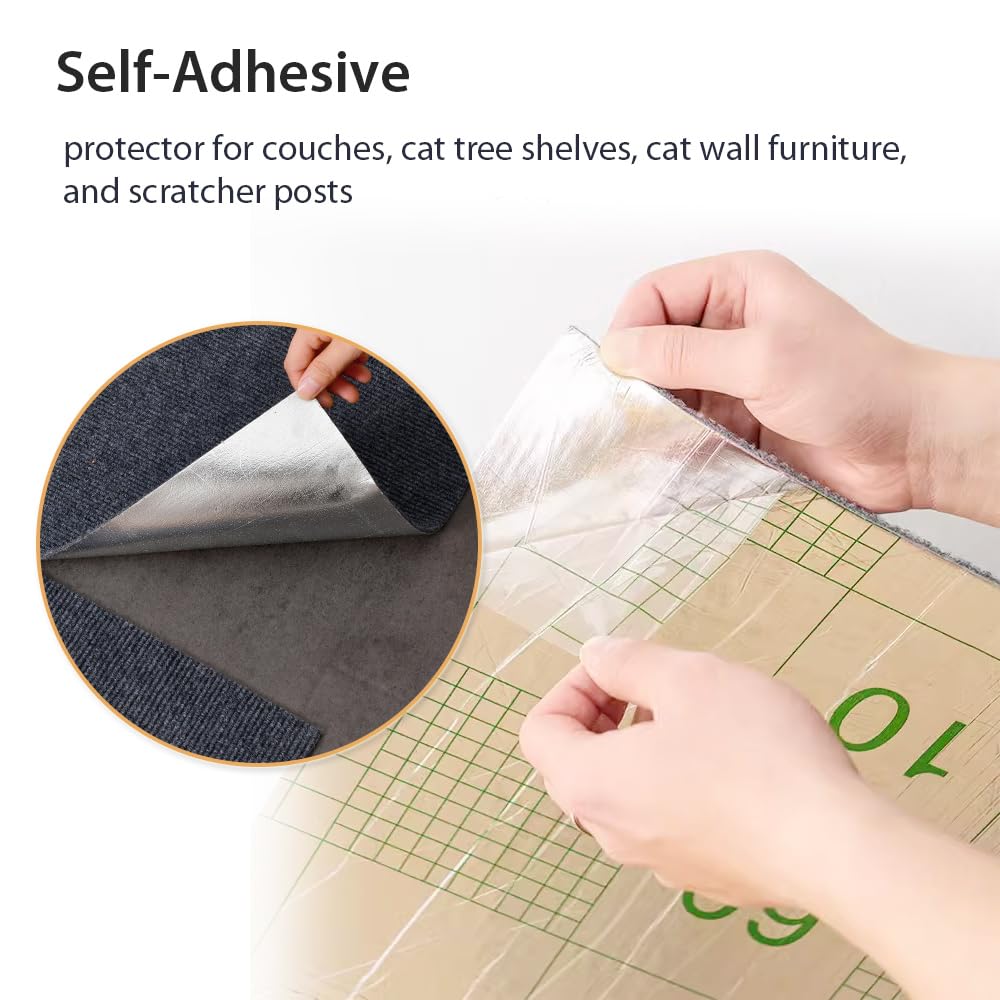 Natuya Cat Scratcher Mat, 39.4'X15.8' Trimmable Cat Carpet Replacement For Cat Tree Shelves, Self-Adhesive Cat Couch Protector