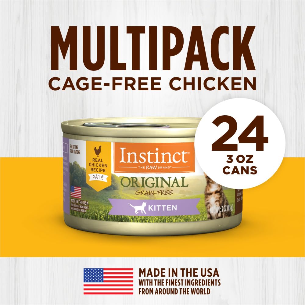 Instinct Original Kitten Pate Wet Cat Food, Grain Free - Real Chicken, 3 oz. Cans (Pack of 24)