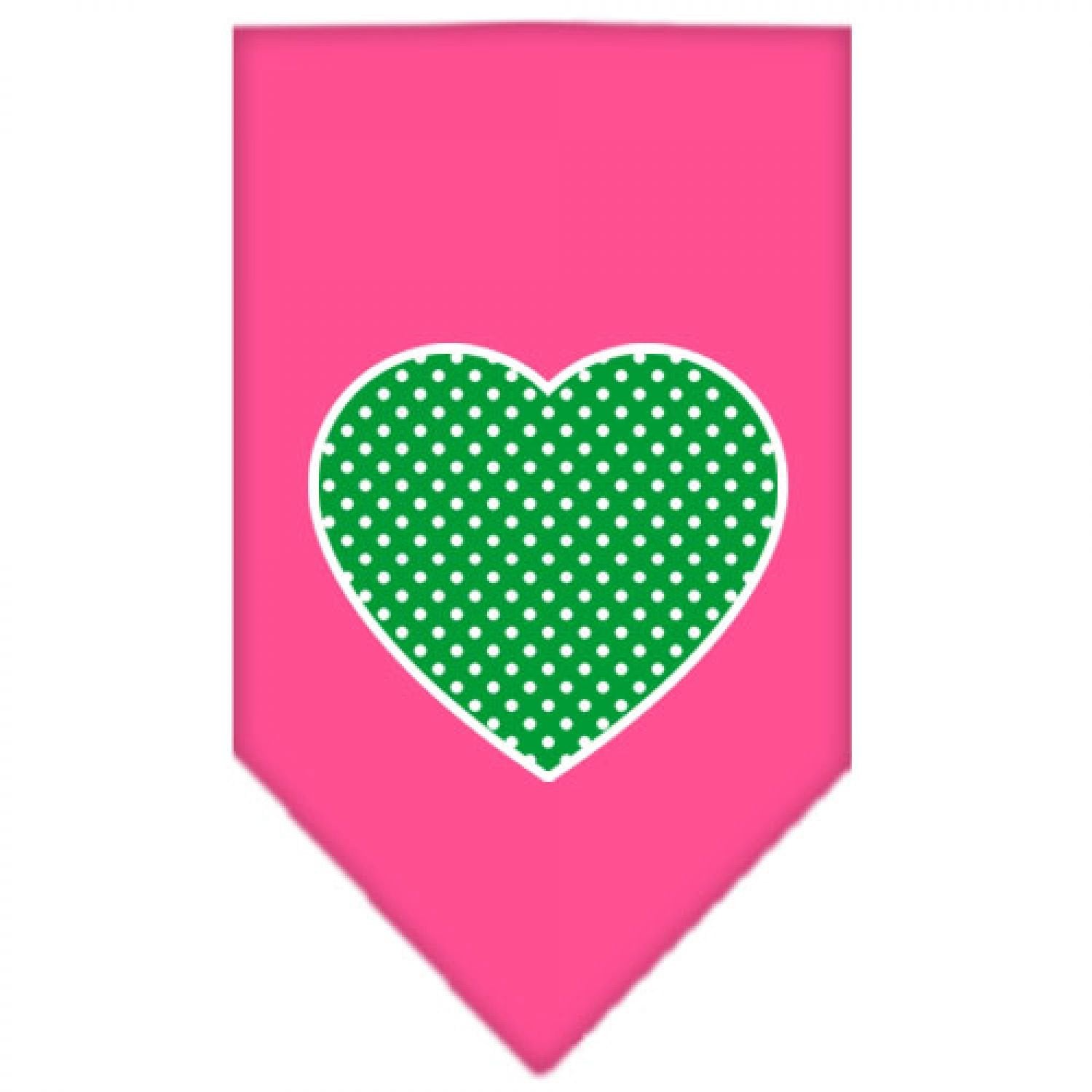 Pet and Dog Bandana Screen Printed, &quot;Green Swiss Dot Heart&quot; Bright Pink Large