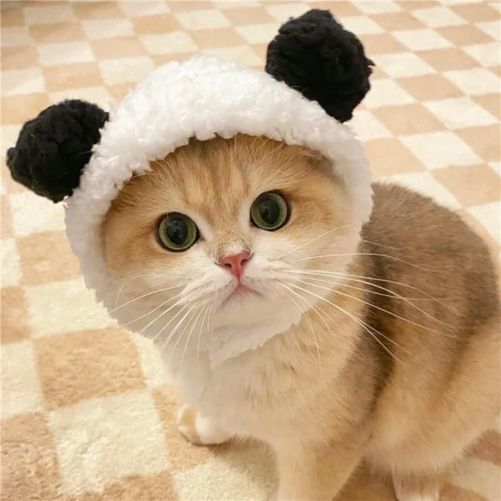 Joicee Cute Cat Costume Warm Bear Hat For Cat Adjustable Soft Small Pet Headwear Bear Hat For Cat Puppy Dog (Black&White)