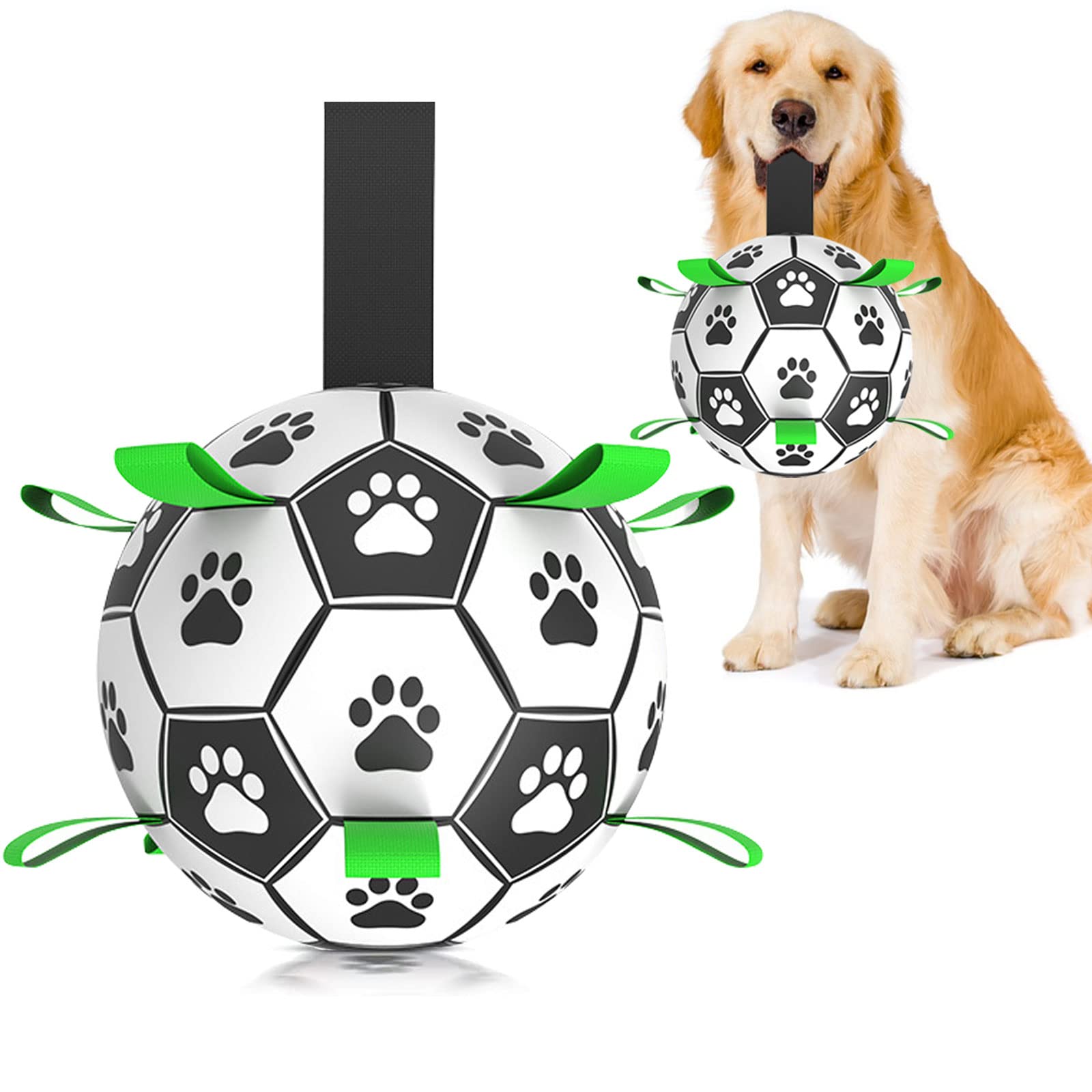 Dog Soccer Ball Toys With Straps - 8 Inch Large Herding Ball For Dogs, Interactive Dog Toys For Tug Of War, Dog Tug Toy Birthday