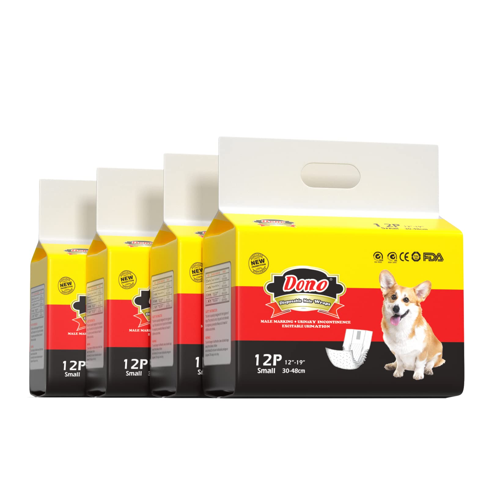Dono Disposable Dog Diapers Male Dog Wraps, Including 48Pcs Super Absorbent Diapers For Dogs And Cats,S (12'-19')