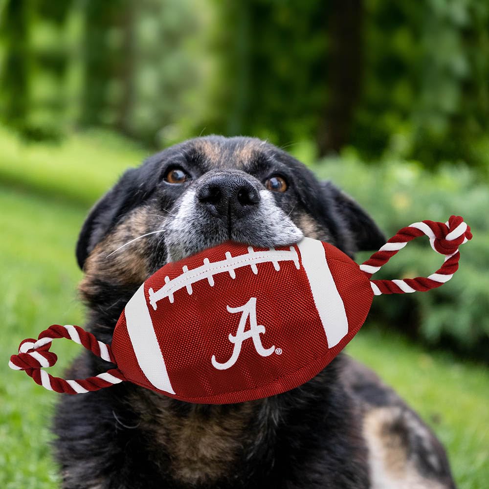 Pets First NCAA Alabama Crimson Tide Football Dog Toy, Tough Quality Nylon Materials, Strong Pull Ropes, Inner Squeaker, Collegi