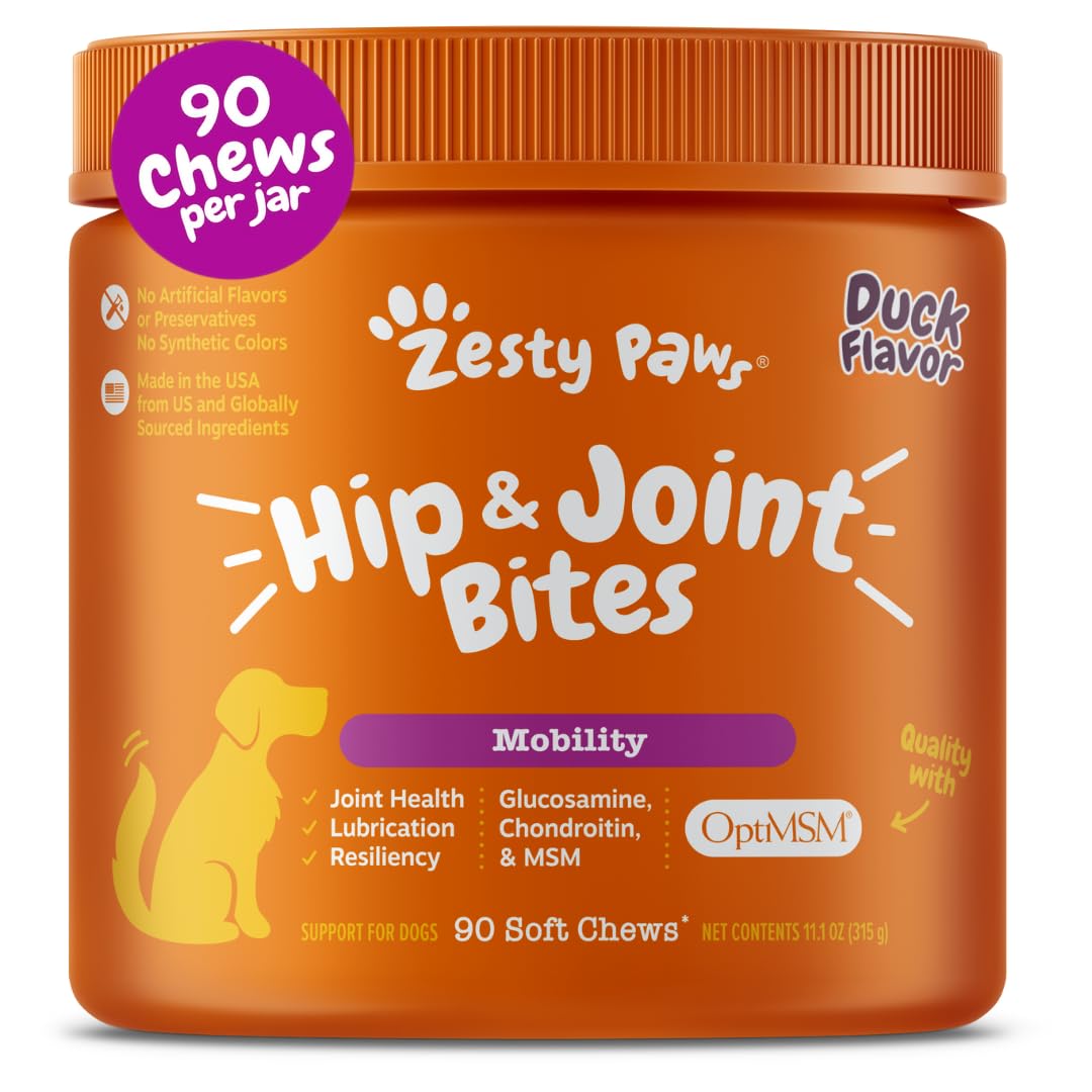 Zesty Paws Hip and Joint Supplement for Dogs - Glucosamine with Chondroitin, MSM, Vitamins C and E Dog Joint Relief - Mobility B
