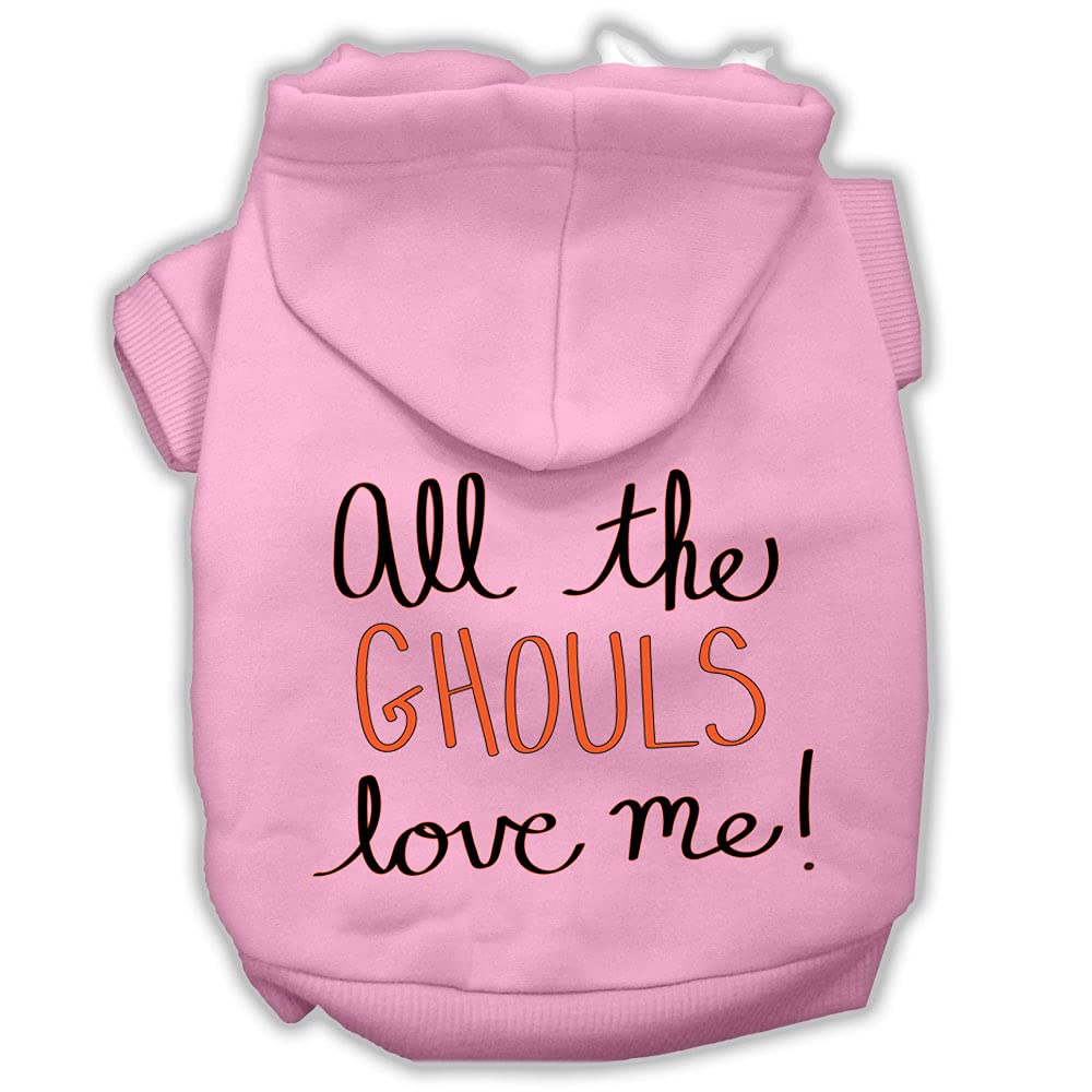 Halloween Pet, Dog & Cat Hoodie Screen Printed, 'All The Ghouls Love Me' Light Pink 3Xl (25-35 Lbs.)