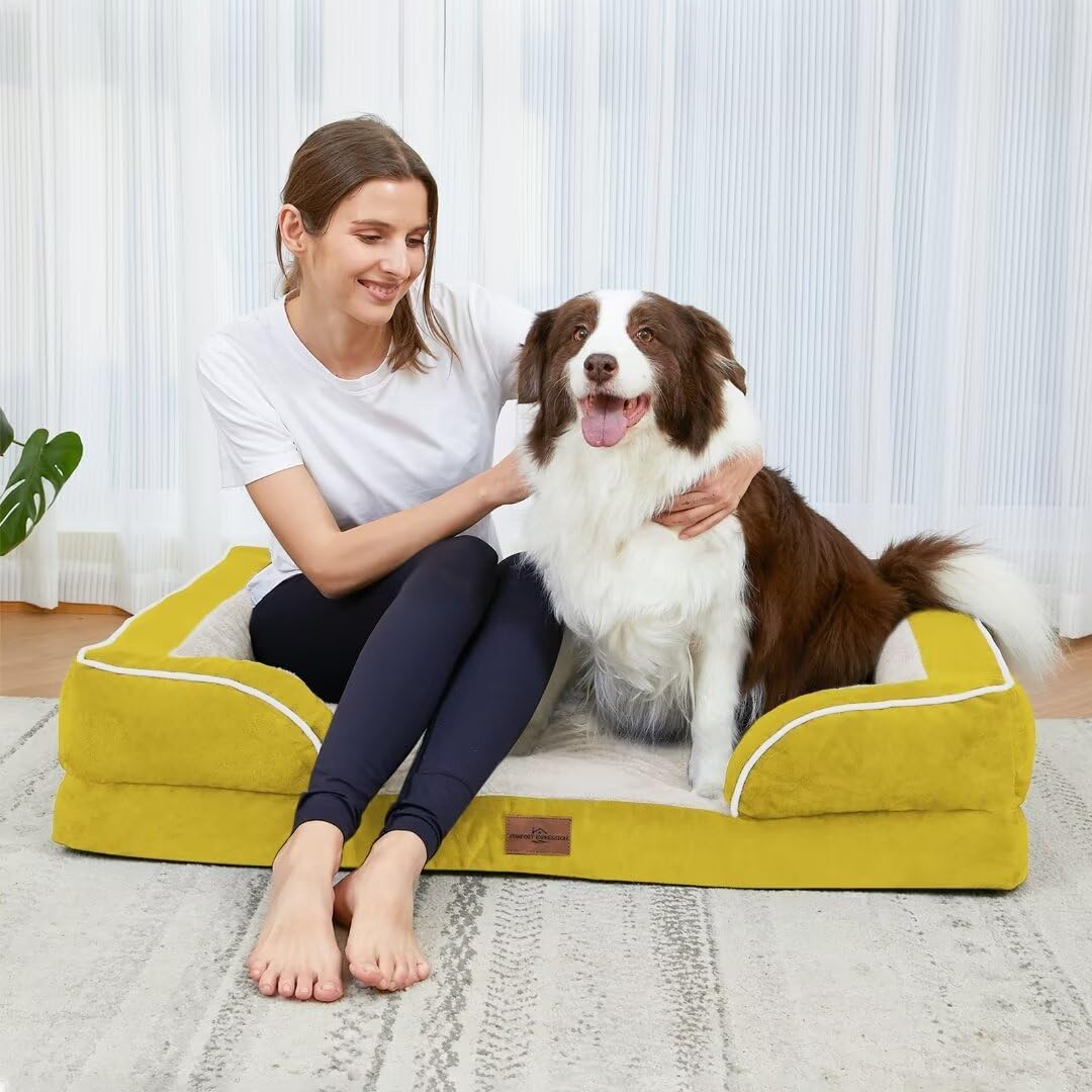 Comfort Expression Orthopedic Dog Beds, Jumbo Dog Bed For Extra Large Dogs, Waterproof Dog Bed, Pv Washable Dog Sofa Bed With Removable Cover & Non-Slip Bottom(Jumbo,Spicy Mustard)