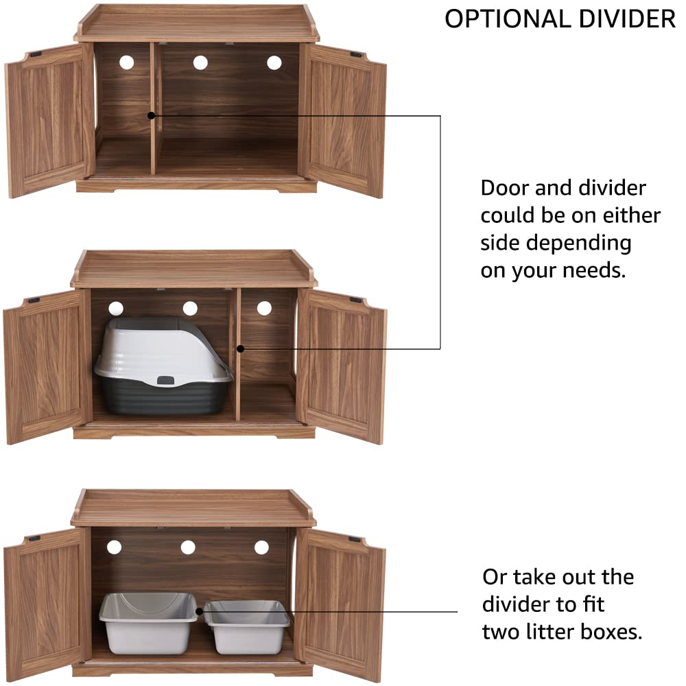 unipaws Cat Litter Box Enclosure Furniture, Cat Washroom, Hidden Litter Box Cover, Cabinet for Large Cat, Dog Proof Cat Litter B