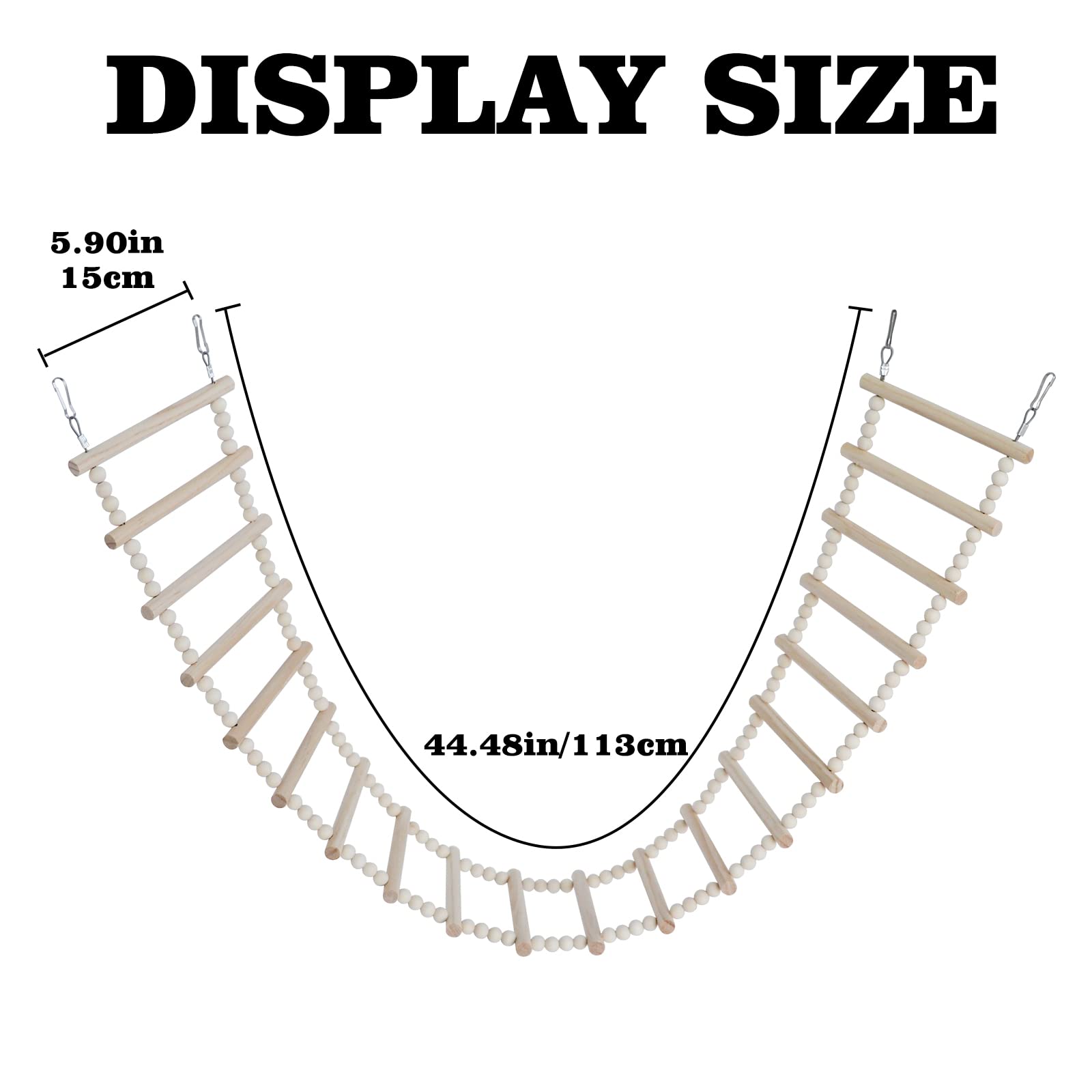 Bird Ladder Bridge, Wooden Pet Hamster Climbing Ladder Swing Toys, Small Animals Cage Accessories, Wood Climbing Ladders For Bird Parrot Cockatiel Hamster Squirrel Sugar Gliders(44.48X5.9 Inches)