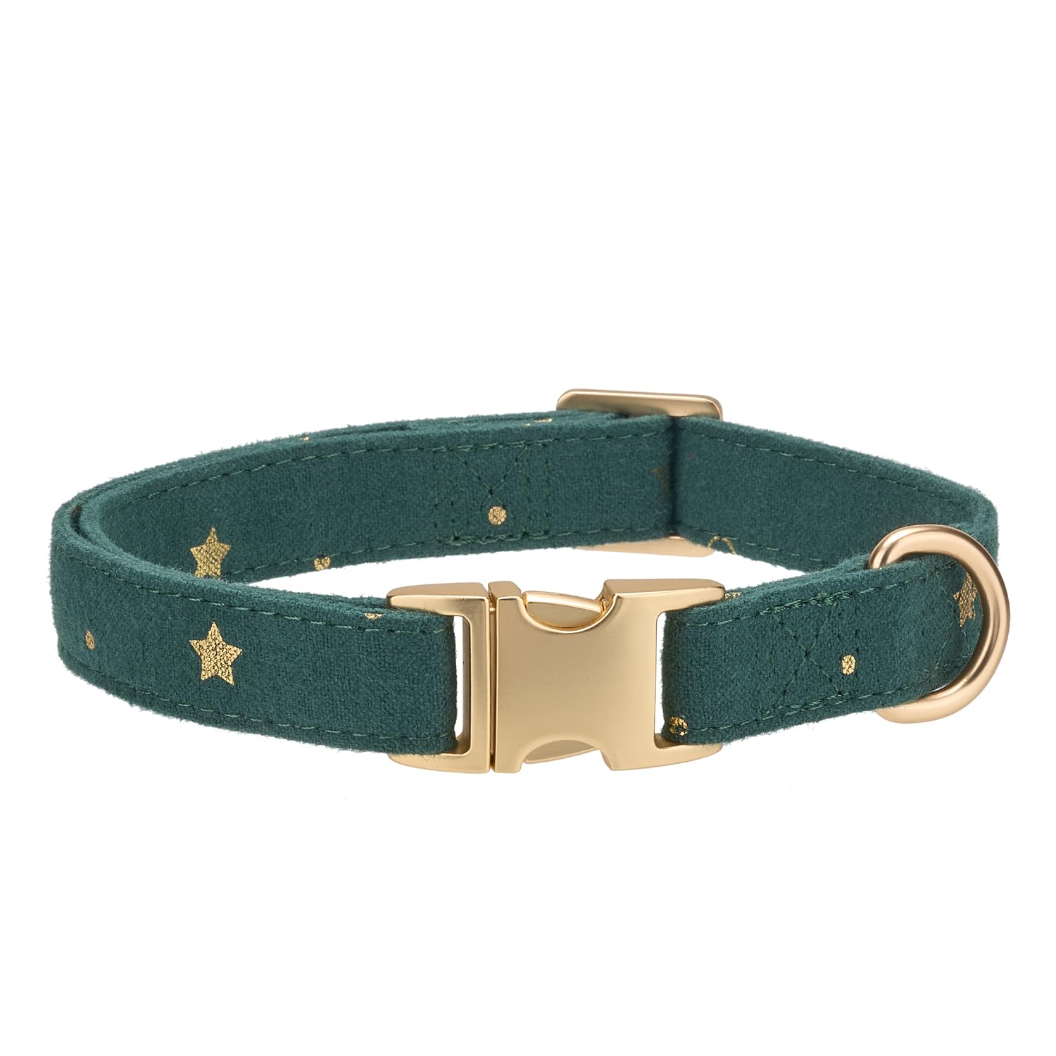 Petiry Cotton Fibric Dog Collar with High Grade Metal Buckle, for Medium Dogs(Dark Green,Medium:12-19'')