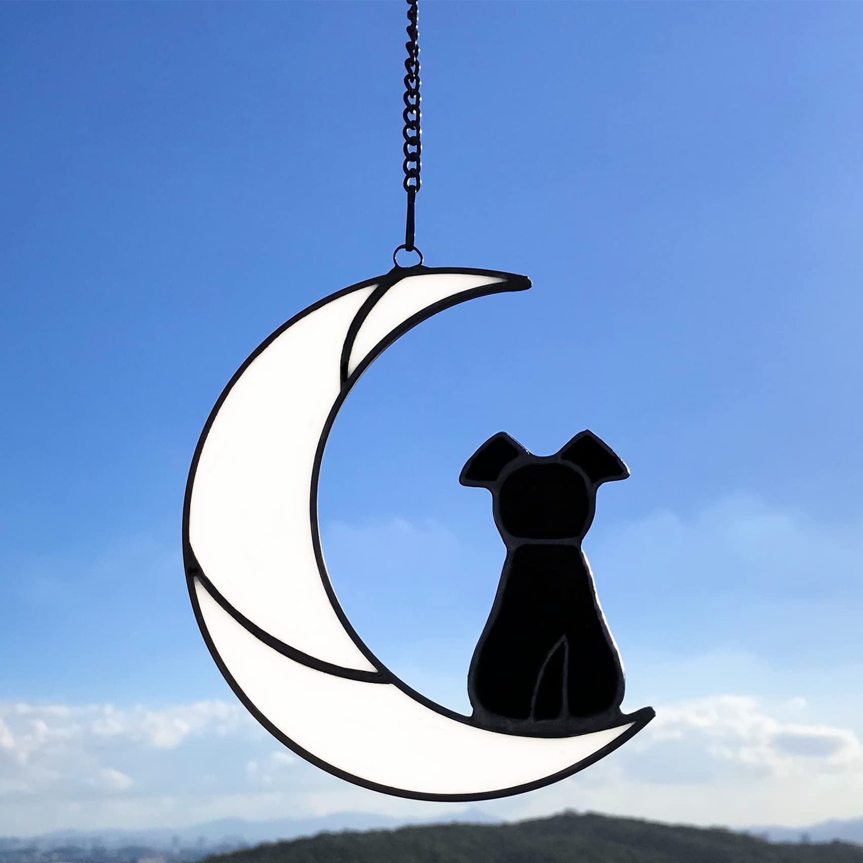 Lcensp Stained Glass Window Hangings Pet Dog Memorial Gifts For Dog Lovers, A Brown Dog Decor On Moon Suncatchers, Loss Of Dog S