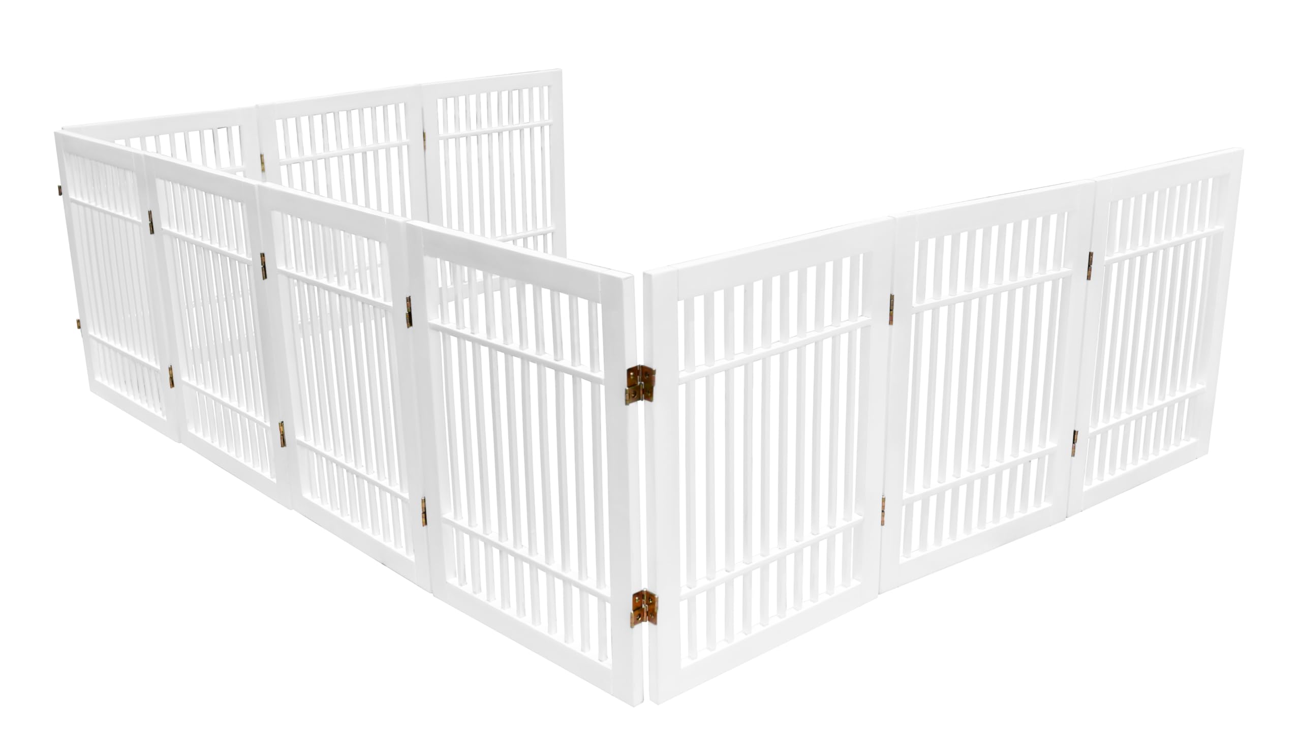Pet Dog Gate Strong and Durable Freestanding Folding Acacia Hardwood Portable Wooden Fence Indoors or Outdoors by Urnporium (Whi